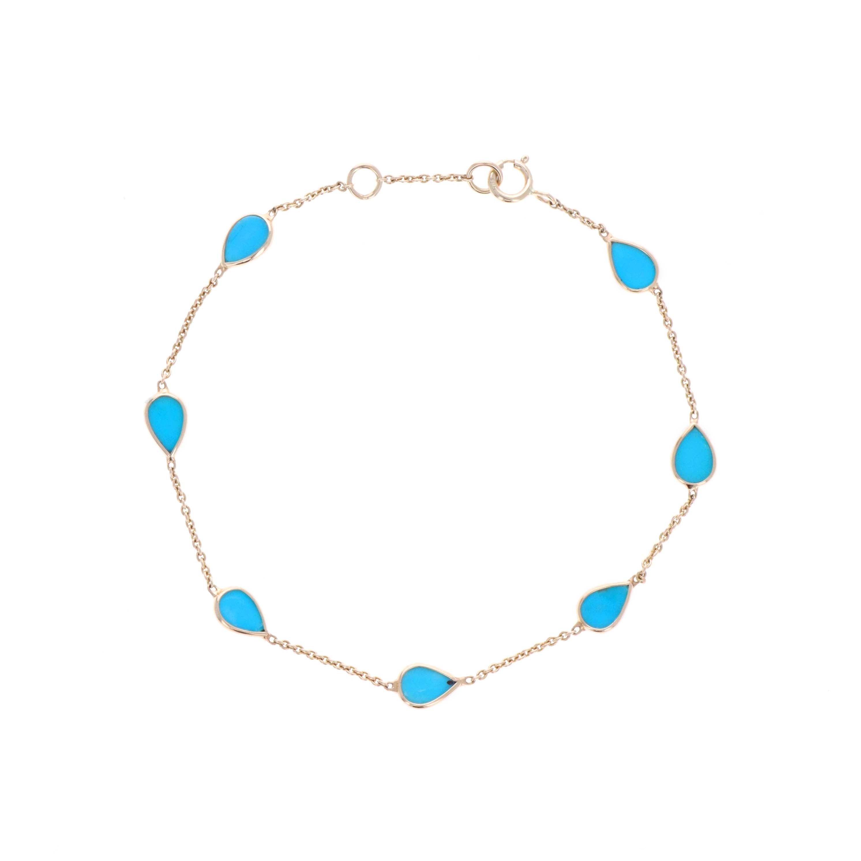 14K Yellow Gold Turquoise Bezel Station Bracelet -  Replica Handbags 