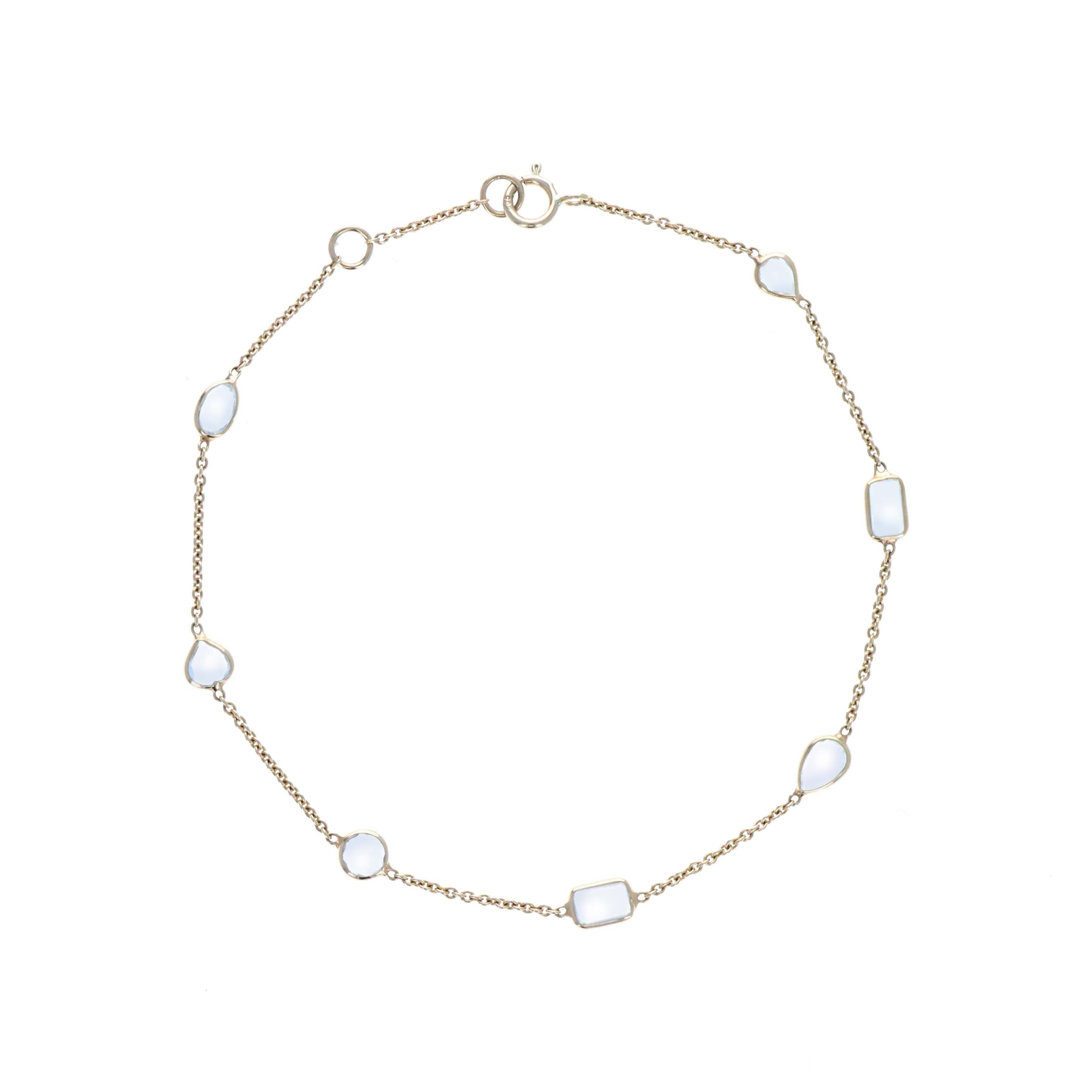 14K Yellow Gold 1.65 Carat Rainbow Moonstone Bezel Station Bracelet - Replica Handbags