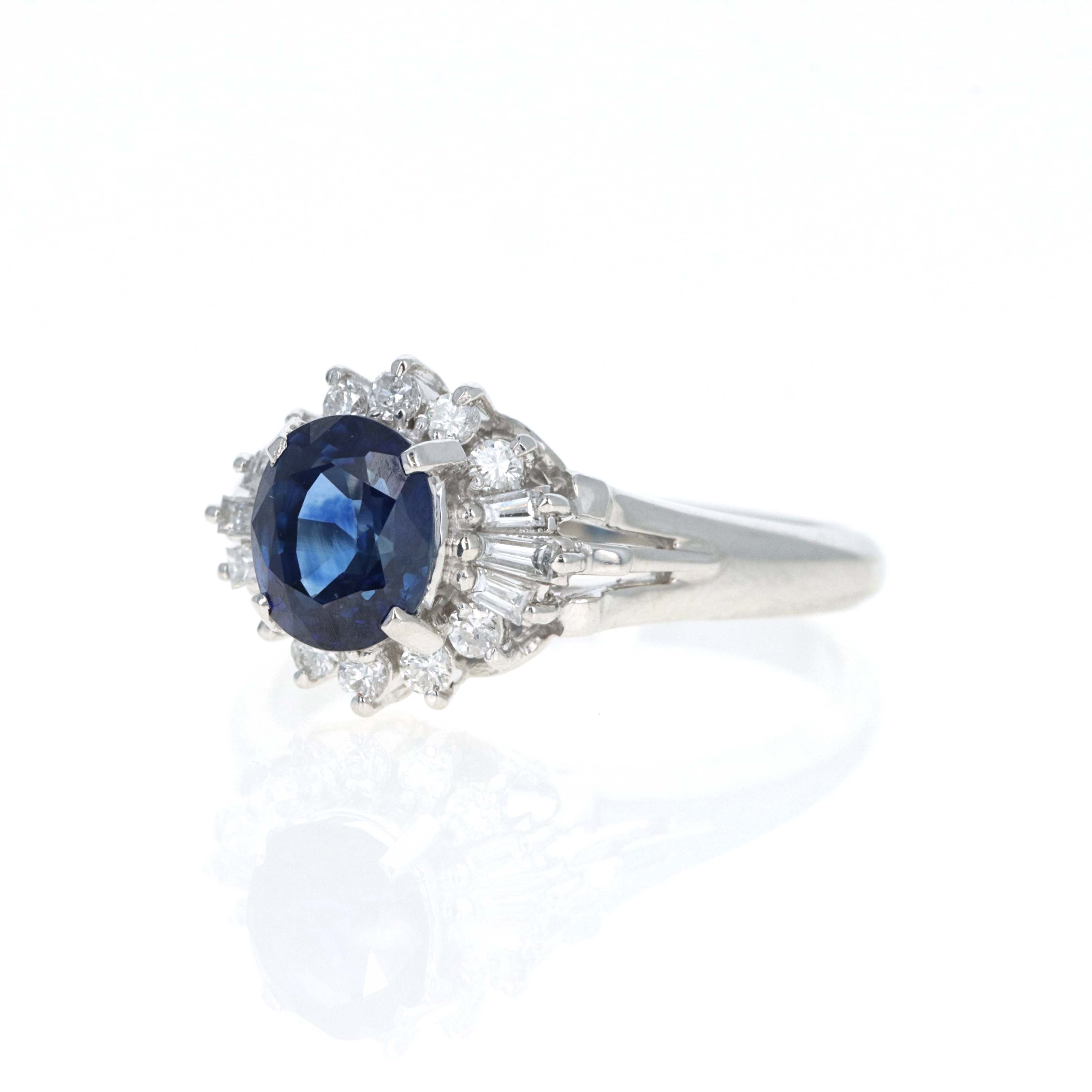 Platinum 1.25 Carat Oval Sapphire Diamond Fan Ring - Replica Handbags