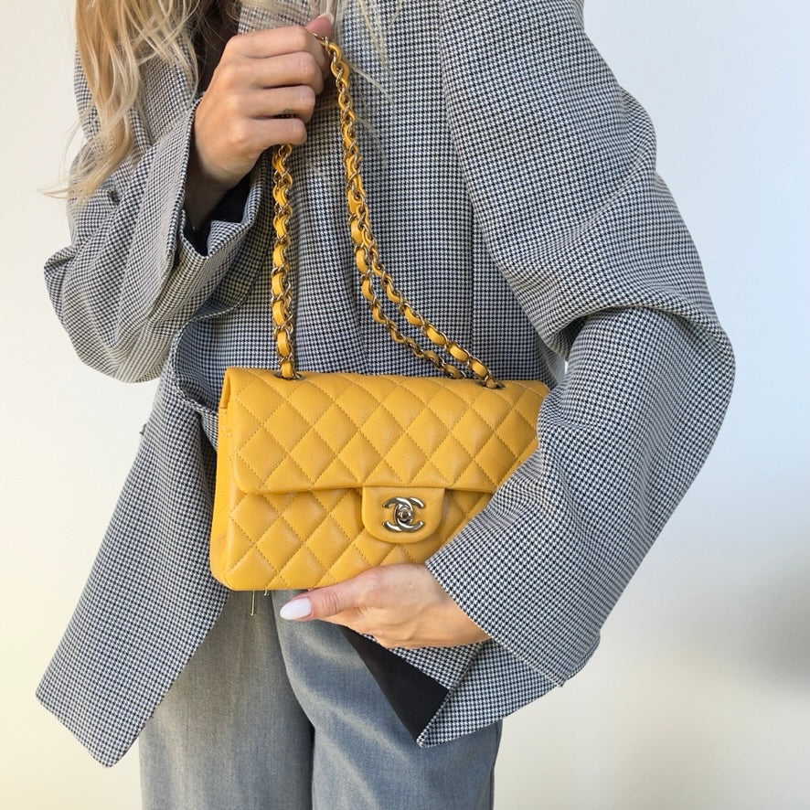 Chanel Double Flap Yellow Caviar -  Replica Handbags 