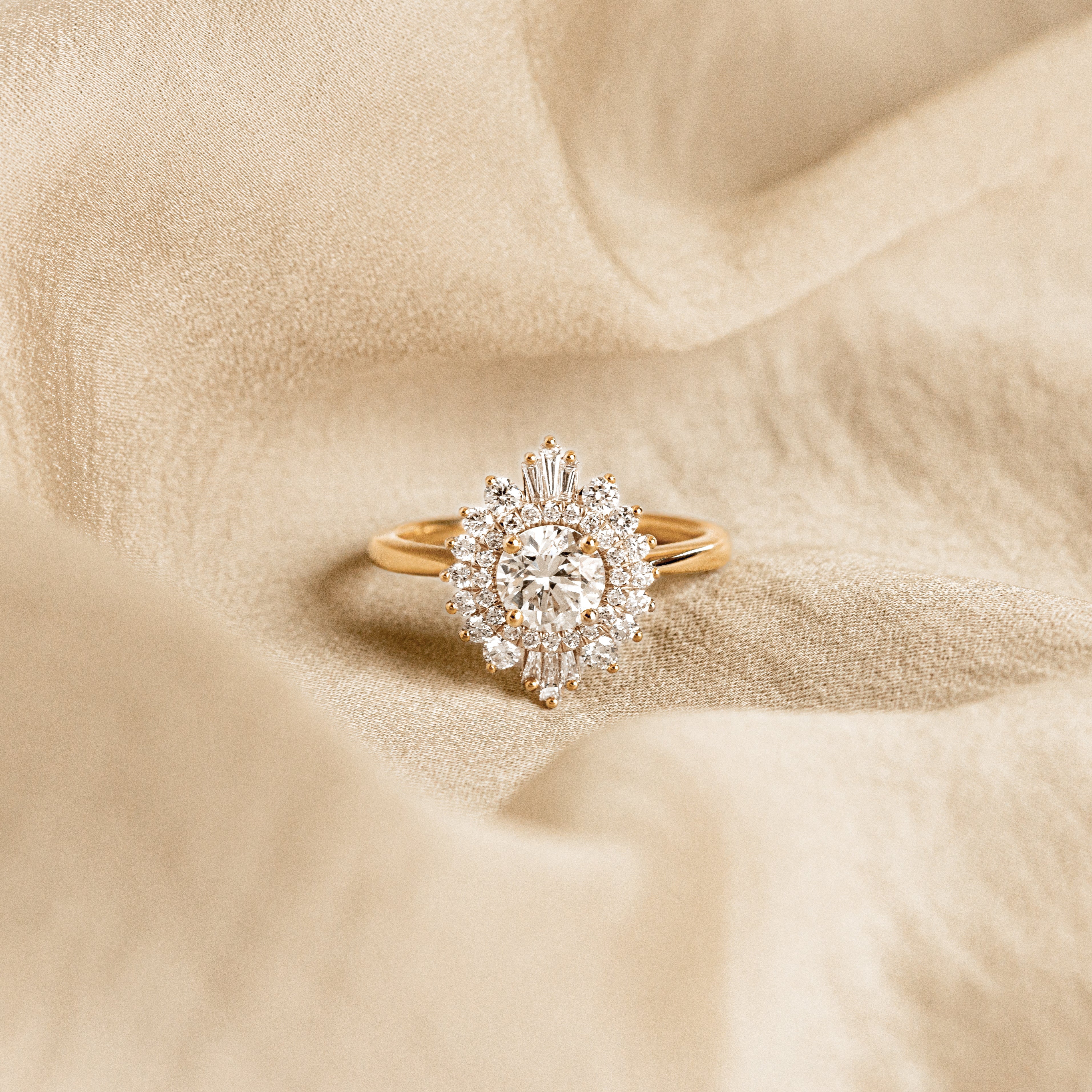 0.95 Carat Round Brilliant Diamond Fan Ballerina Engagement Ring in 14K Yellow Gold GIA Certified -  Replica Handbags 