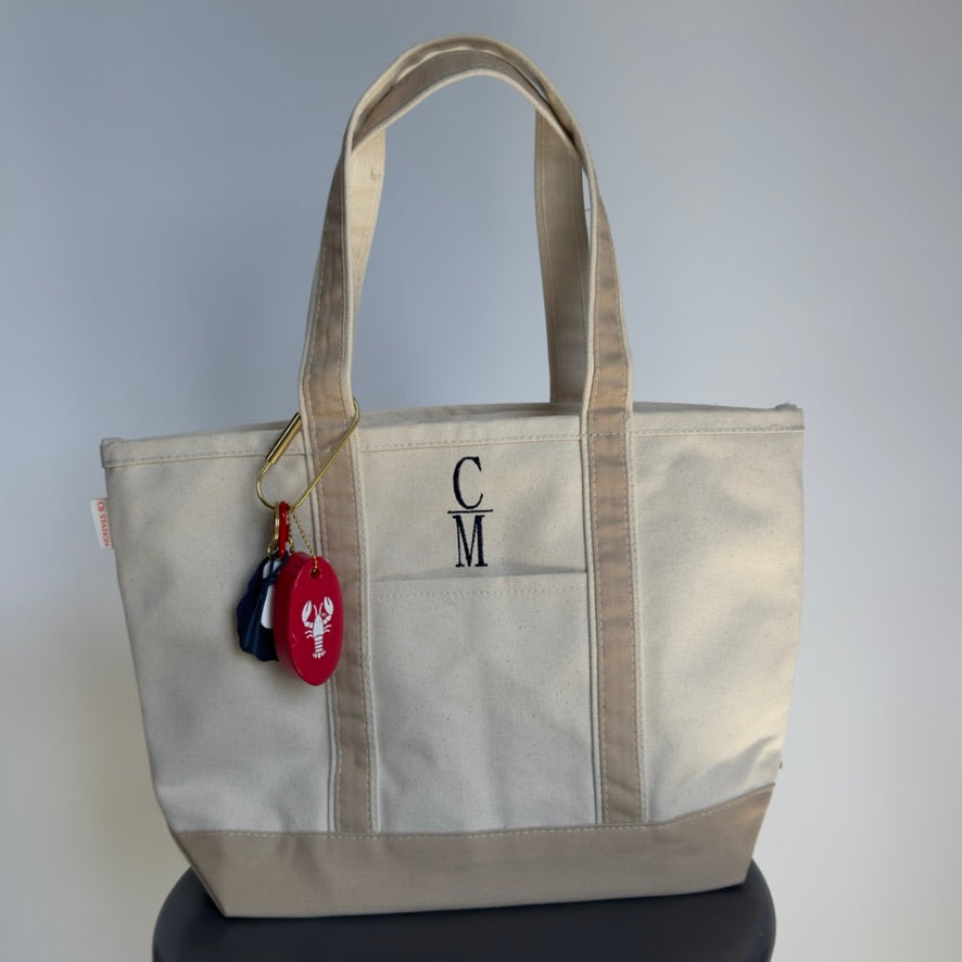 Embroidered Cape May Medium Canvas Boat Tote x Freshwater Curated Goods Bag Charms - Replica Handbags