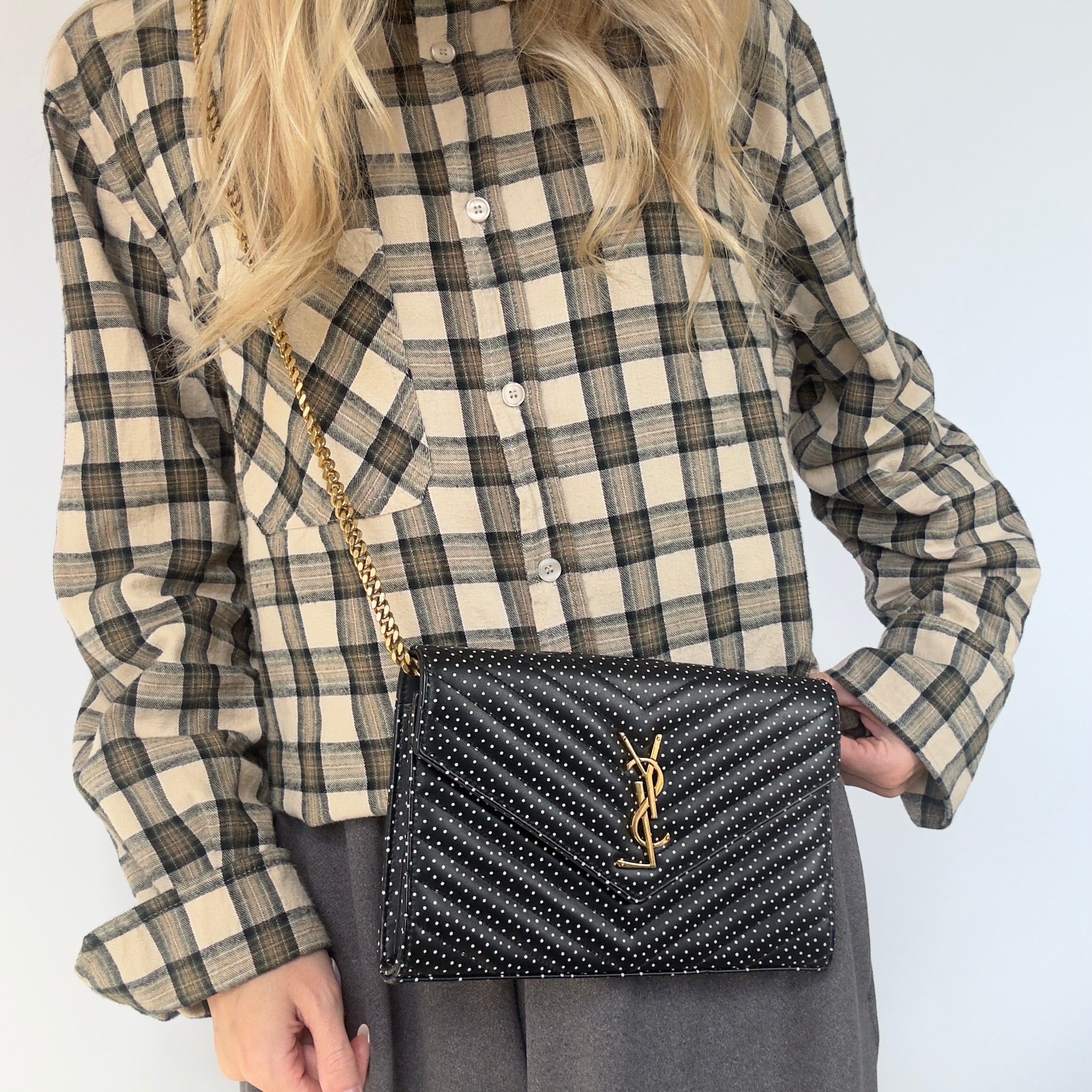 Saint Laurent Polka Dot Kate Wallet On Chain -  Replica Handbags 