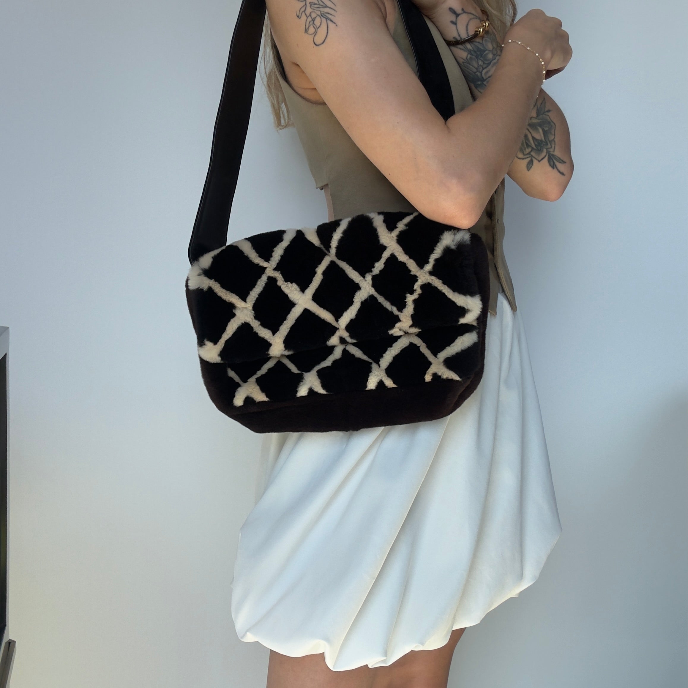 Chanel Mouton Shearling and Suede Bag 1996-1997 - Replica Handbags