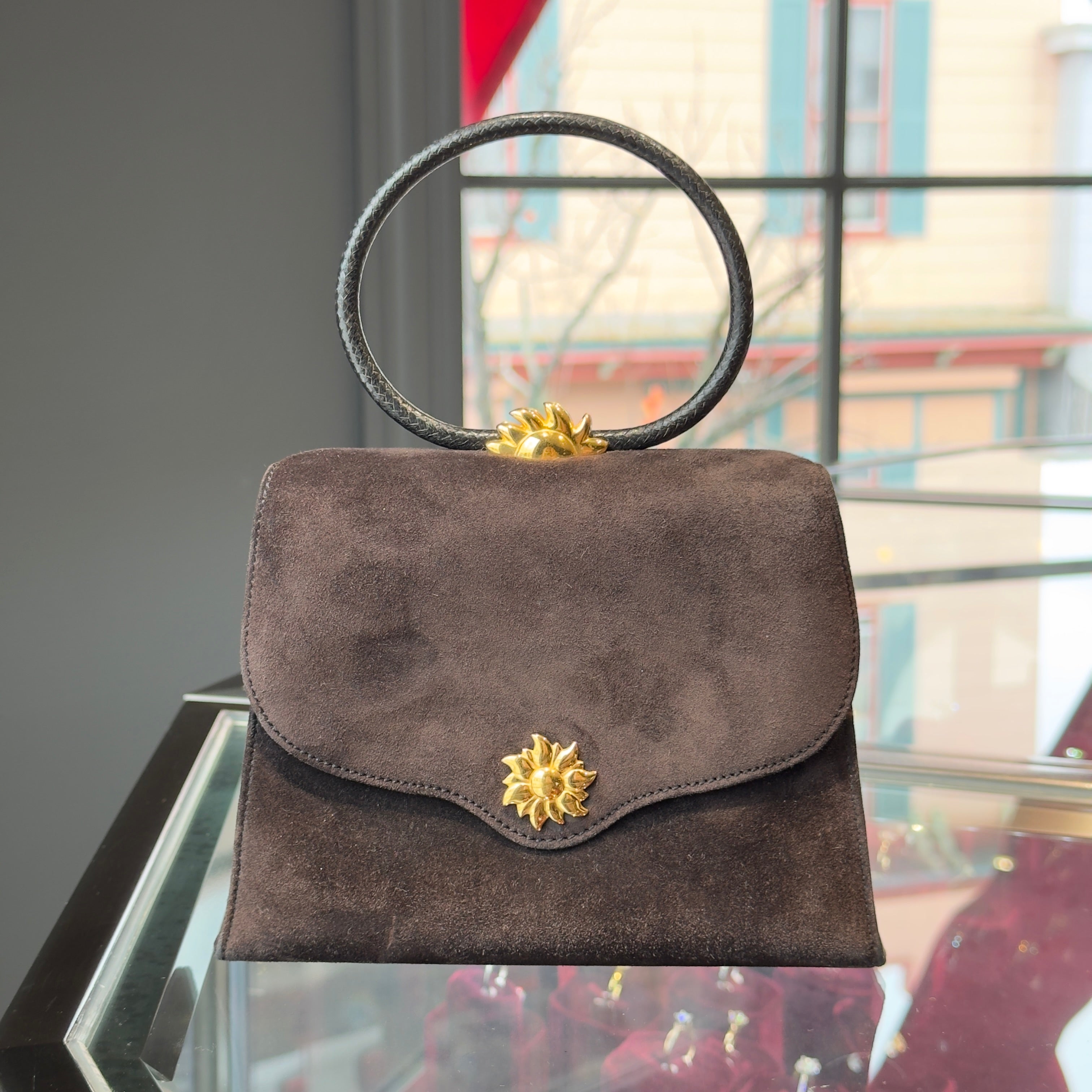 Vintage Rare Hermes Ilio Bag Top Handle Suede -  Replica Handbags 