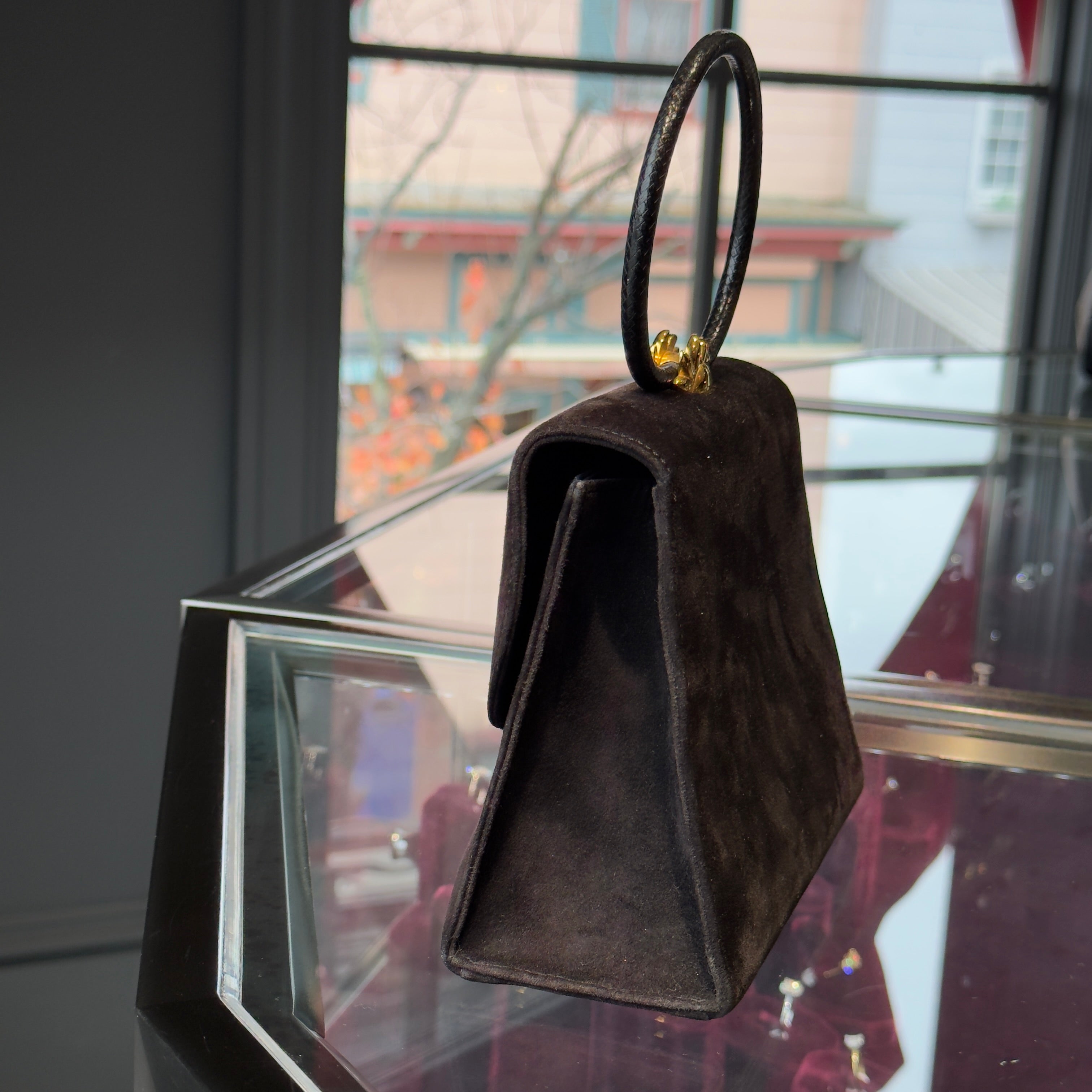 Vintage Rare Hermes Ilio Bag Top Handle Suede -  Replica Handbags 