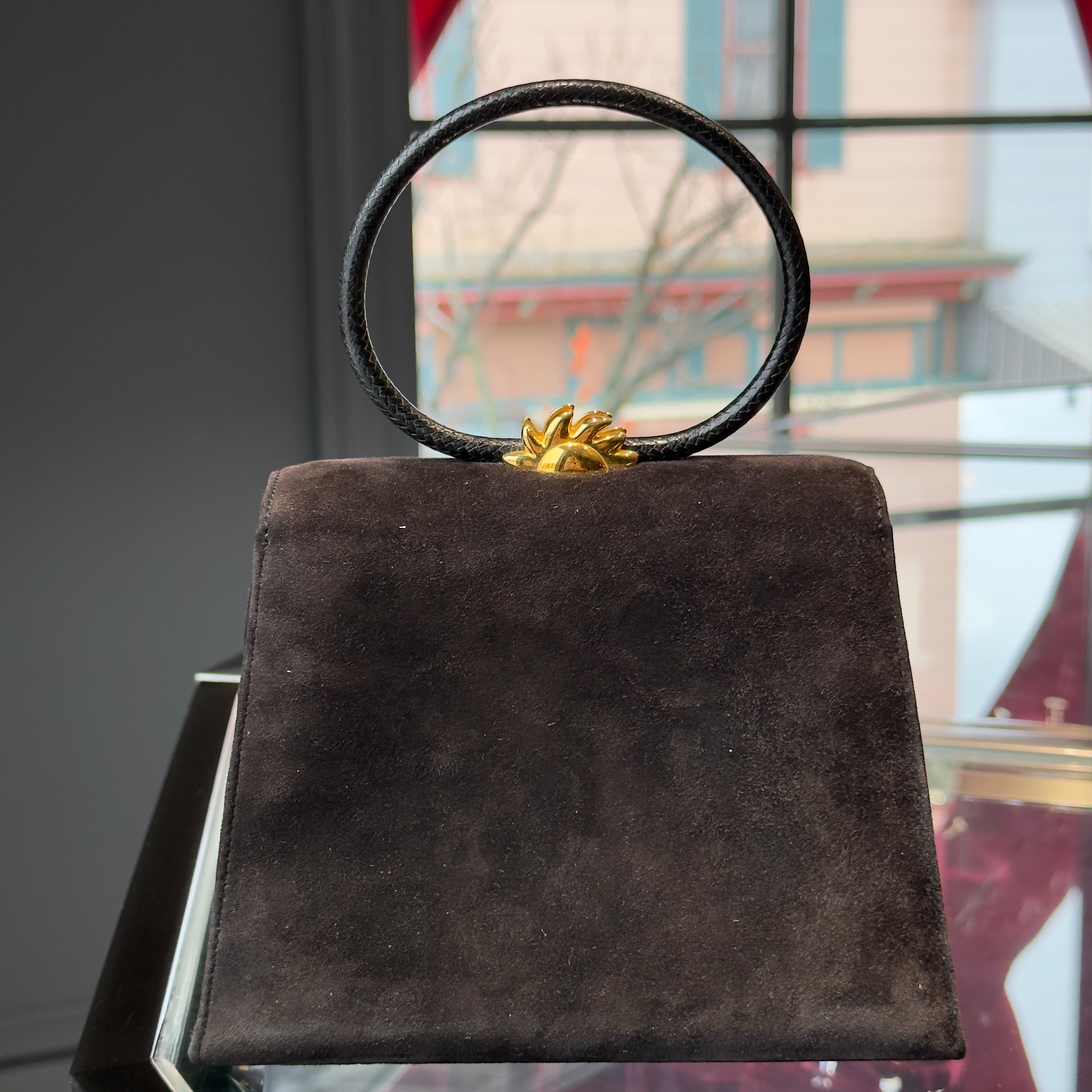 Vintage Rare Hermes Ilio Bag Top Handle Suede -  Replica Handbags 