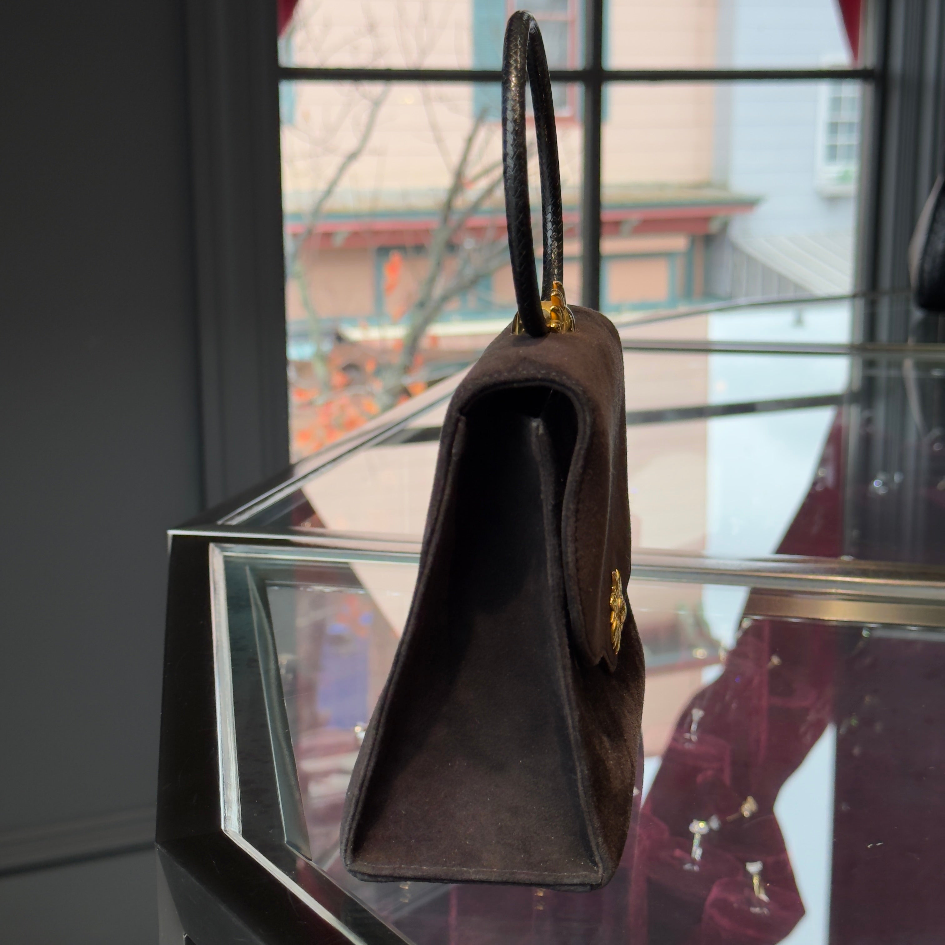 Vintage Rare Hermes Ilio Bag Top Handle Suede -  Replica Handbags 