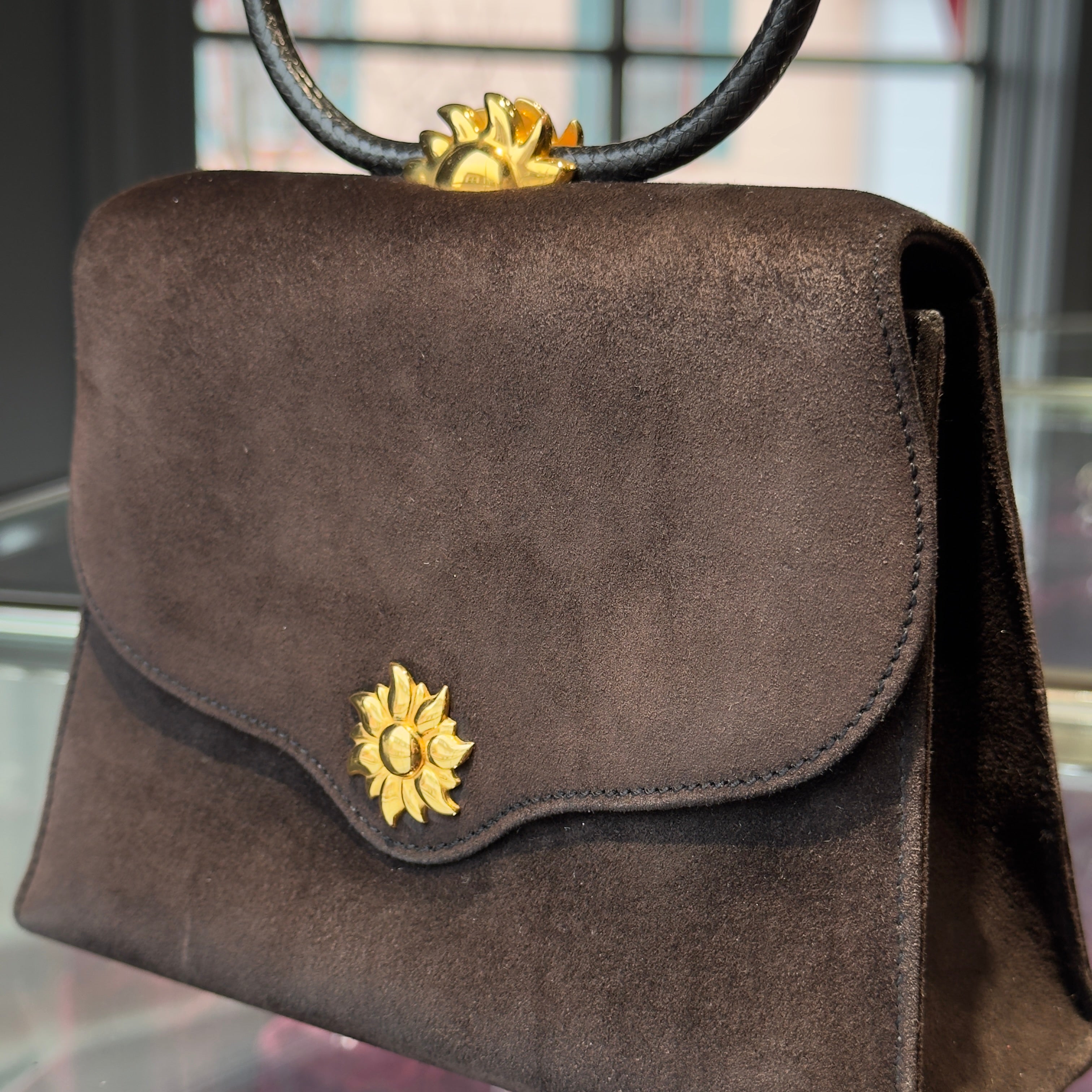 Vintage Rare Hermes Ilio Bag Top Handle Suede - Replica Handbags