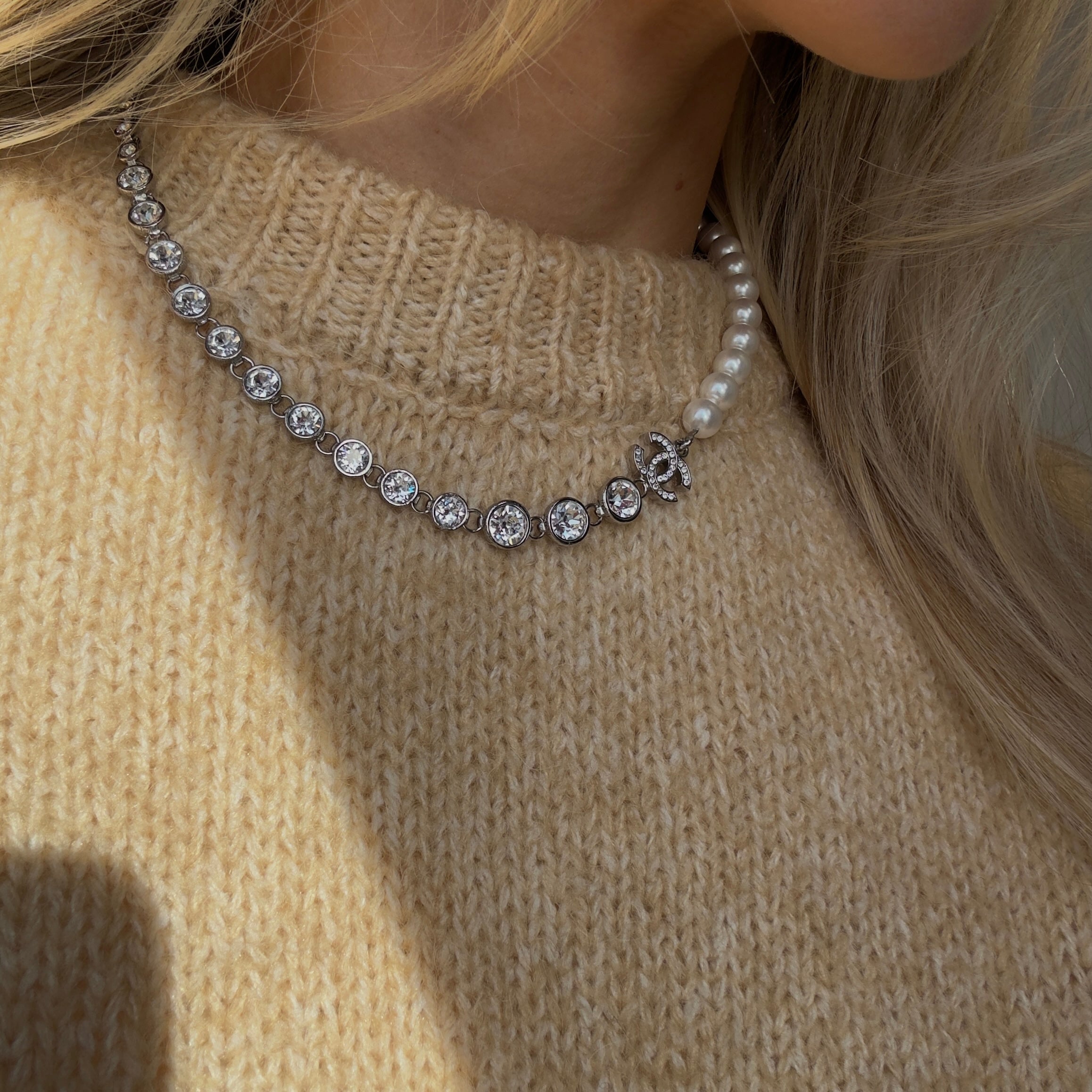 Chanel B24 Coco Pearl + Rhinestone Necklace -  Replica Handbags 