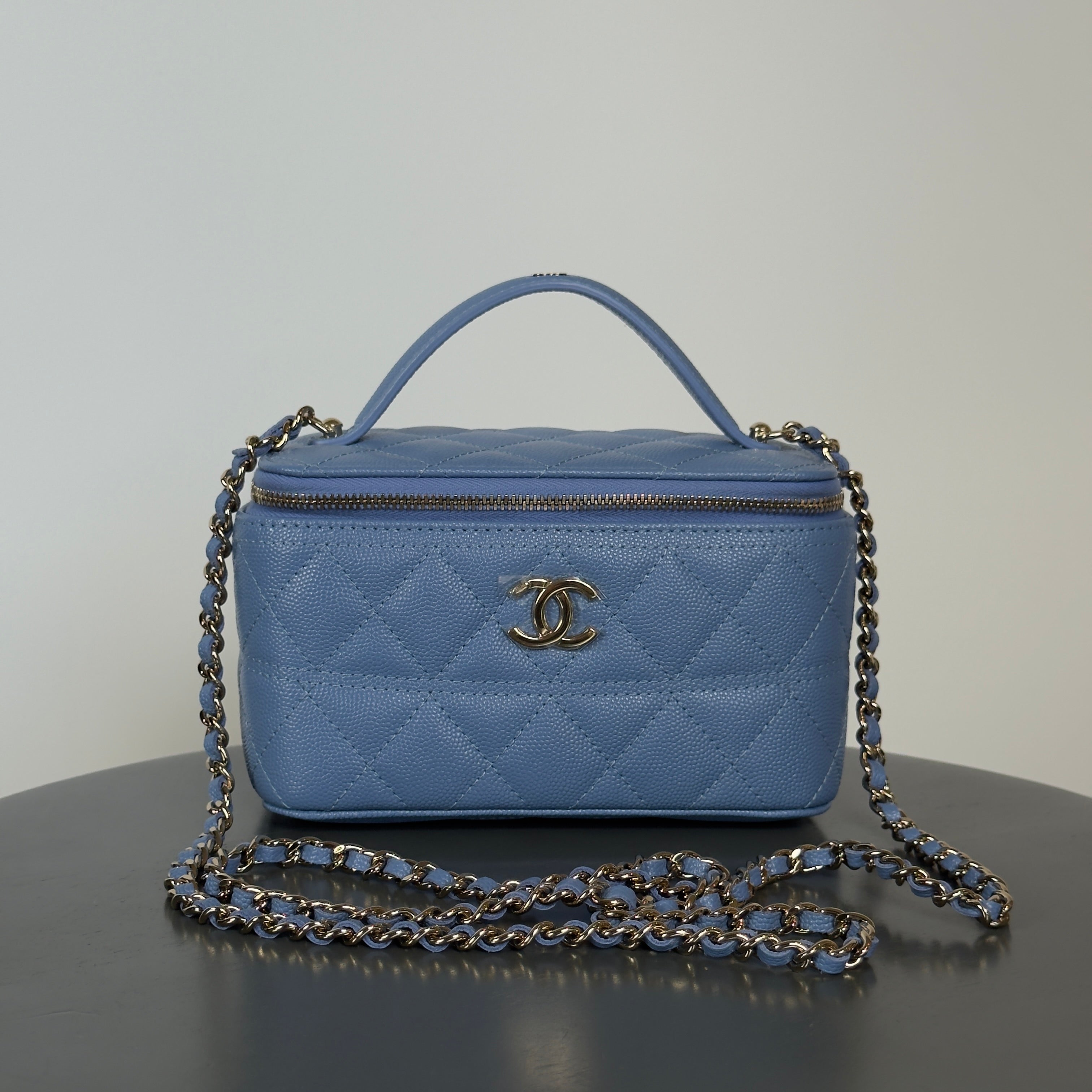 Chanel Long Vanity With Chain In Grained Calfskin and Gold Hardware -  Replica Handbags 