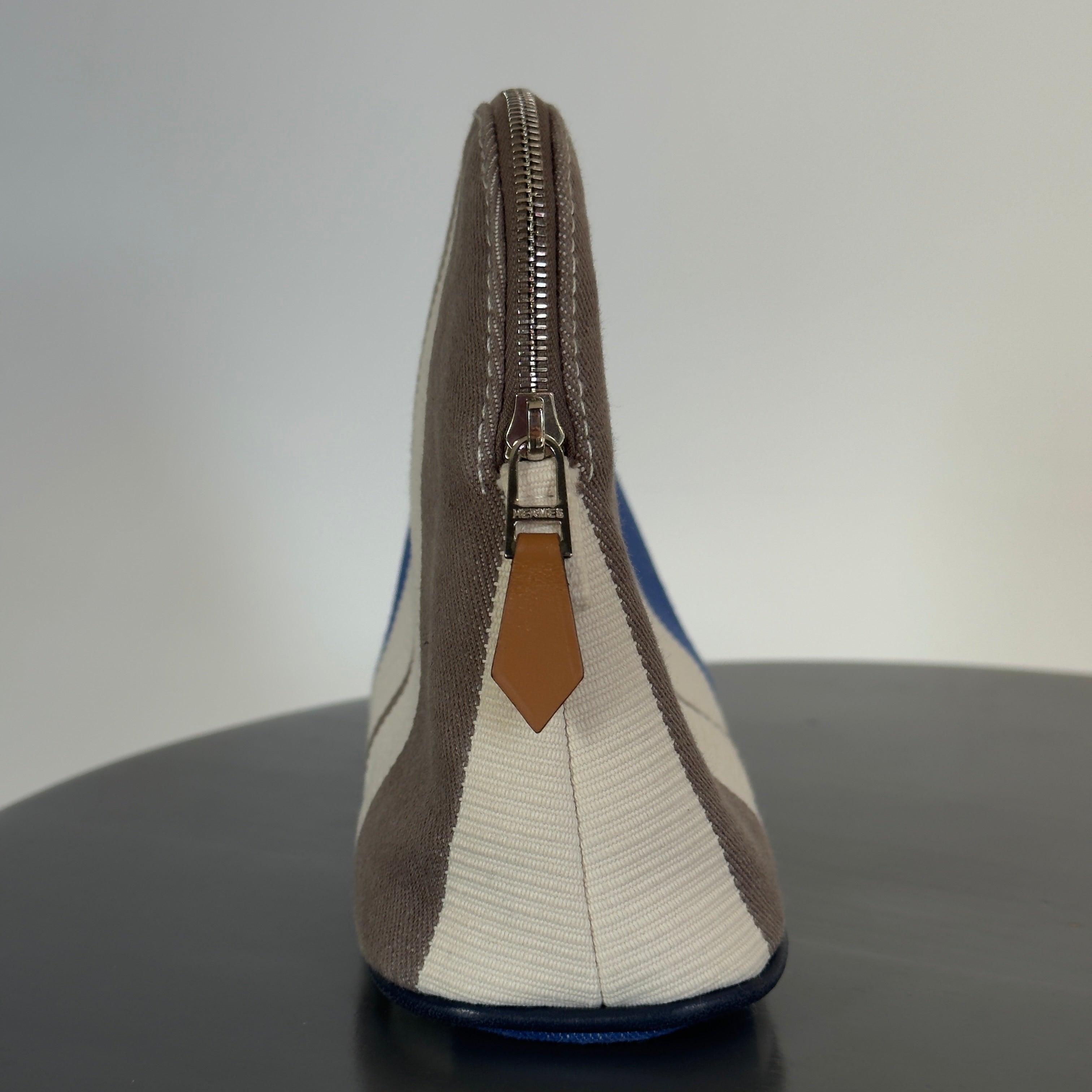 Hermes Bolide Rayures Rocabar Travel Case Etoupe/Azur -  Replica Handbags 