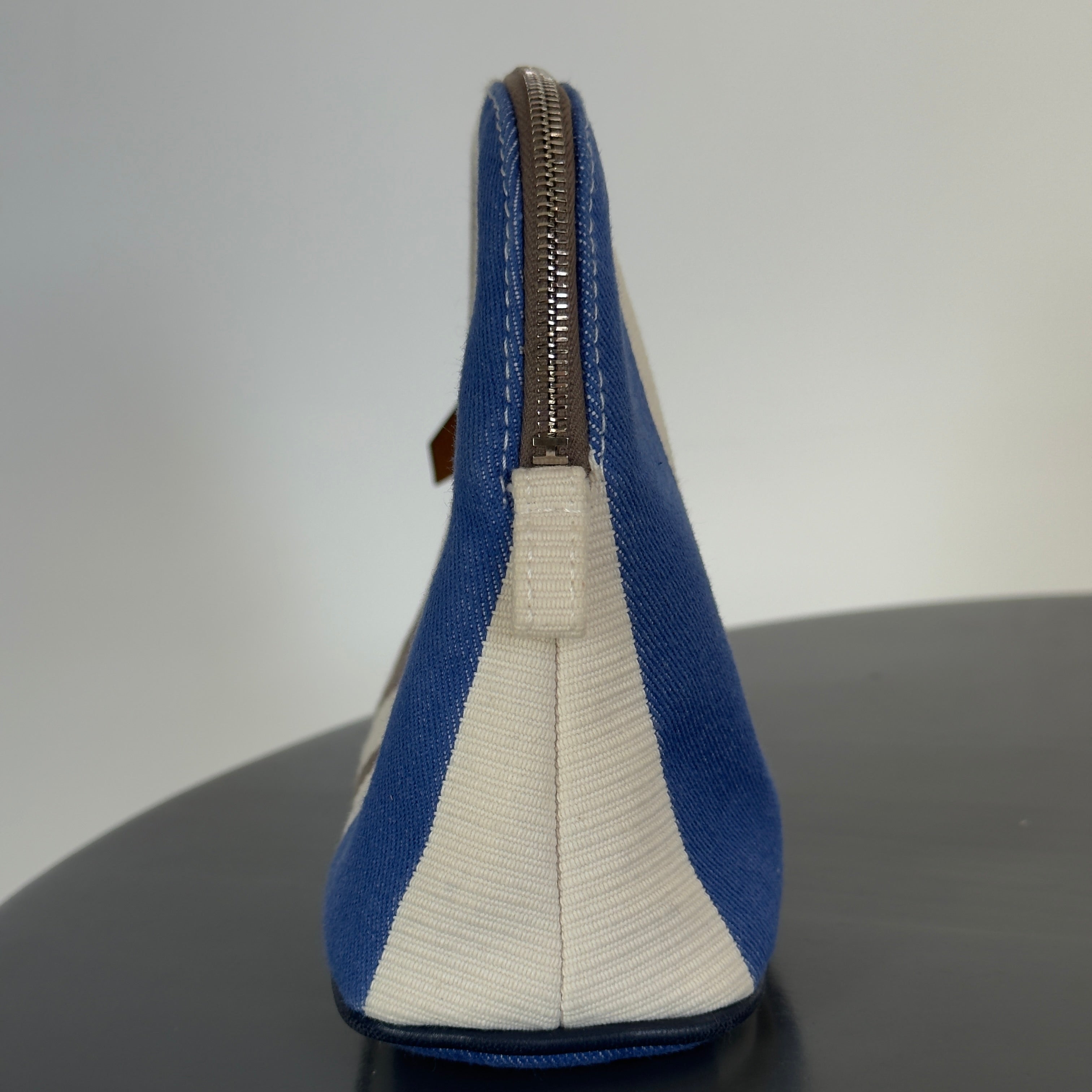 Hermes Bolide Rayures Rocabar Travel Case Etoupe/Azur -  Replica Handbags 