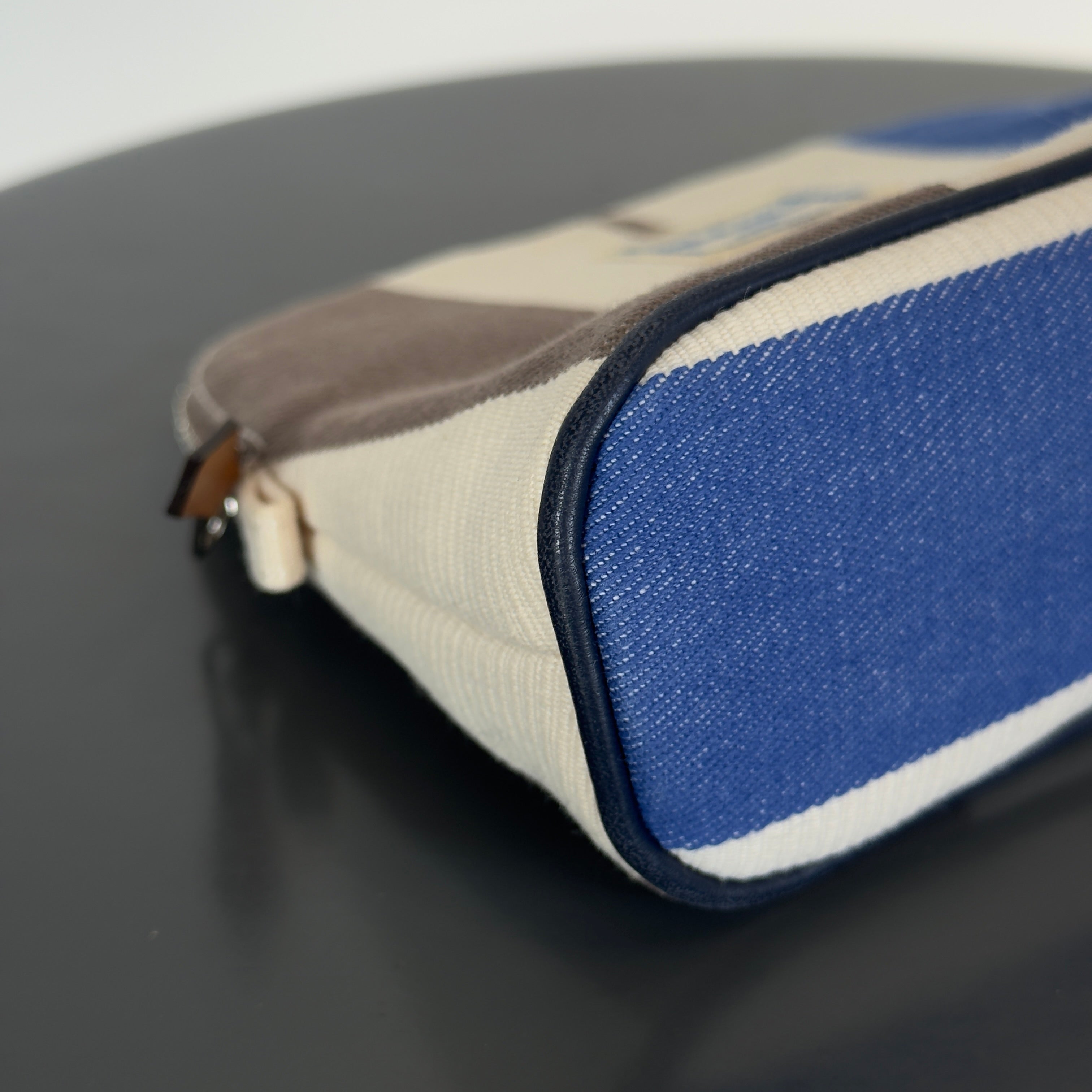 Hermes Bolide Rayures Rocabar Travel Case Etoupe/Azur -  Replica Handbags 