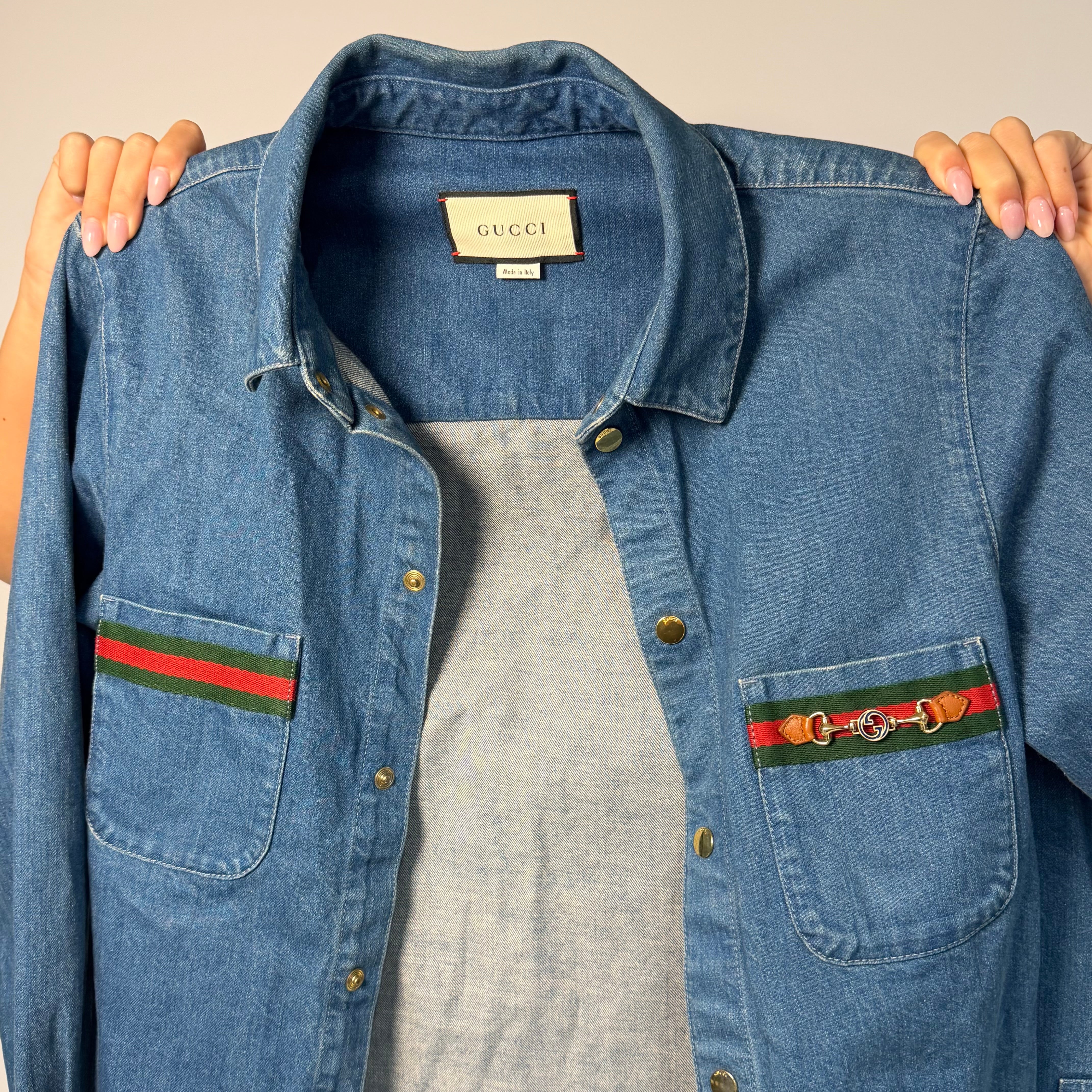 Gucci Sherry Line Stonewashed Denim Shirt -  Replica Handbags 