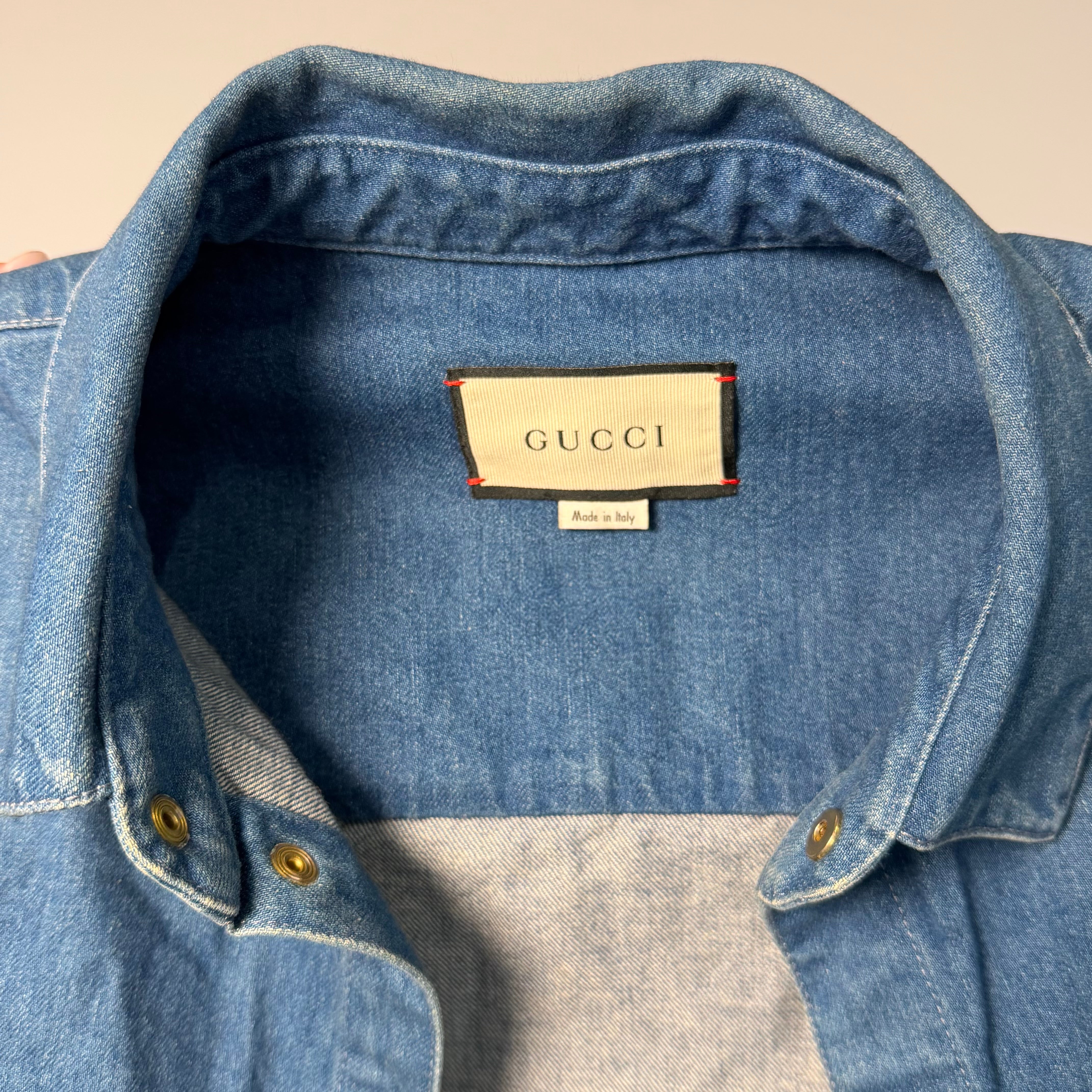 Gucci Sherry Line Stonewashed Denim Shirt -  Replica Handbags 
