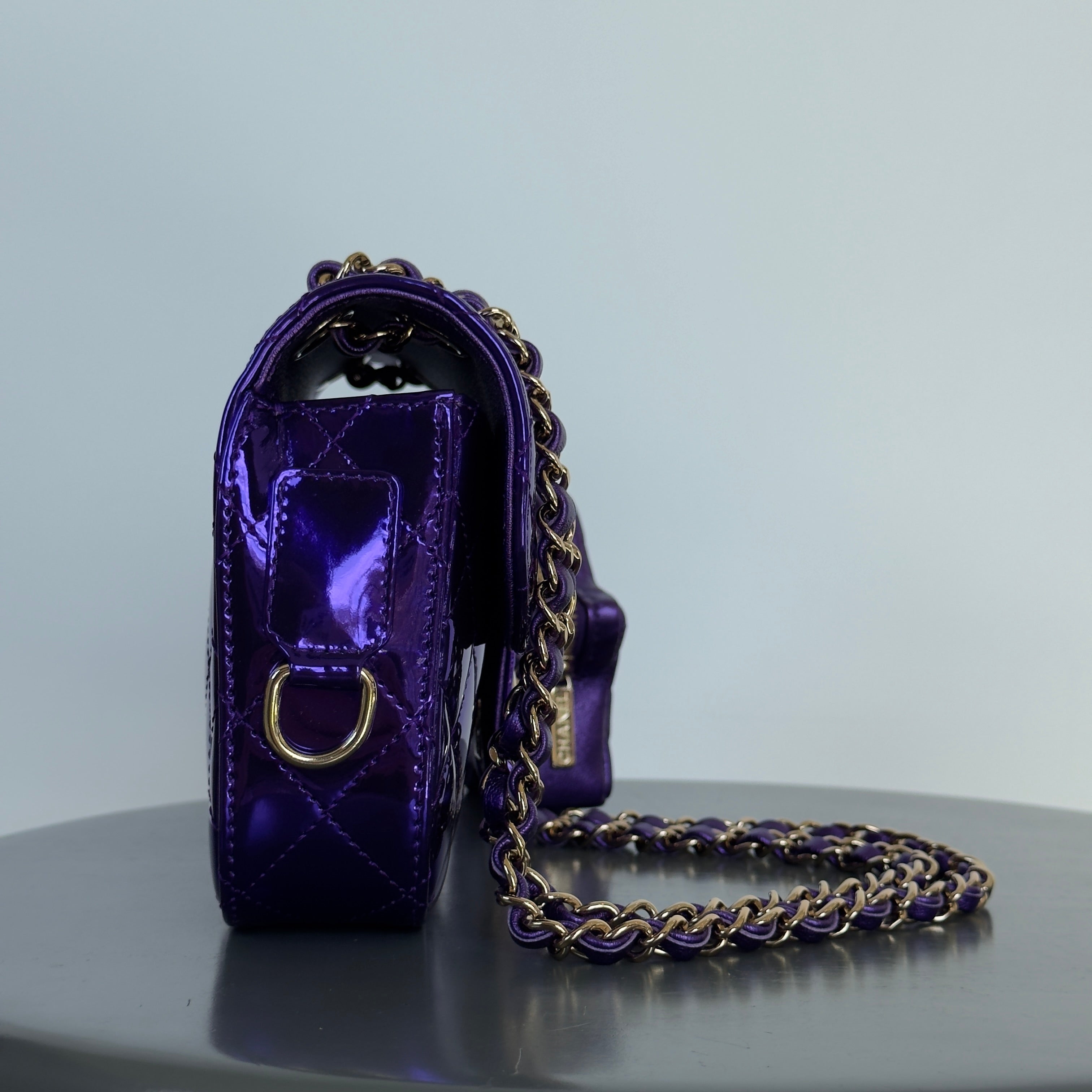 Chanel Metallic Lambskin Hollywood Boulevard Flap Bag With Star Clip On Coin Purse Purple -  Replica Handbags 