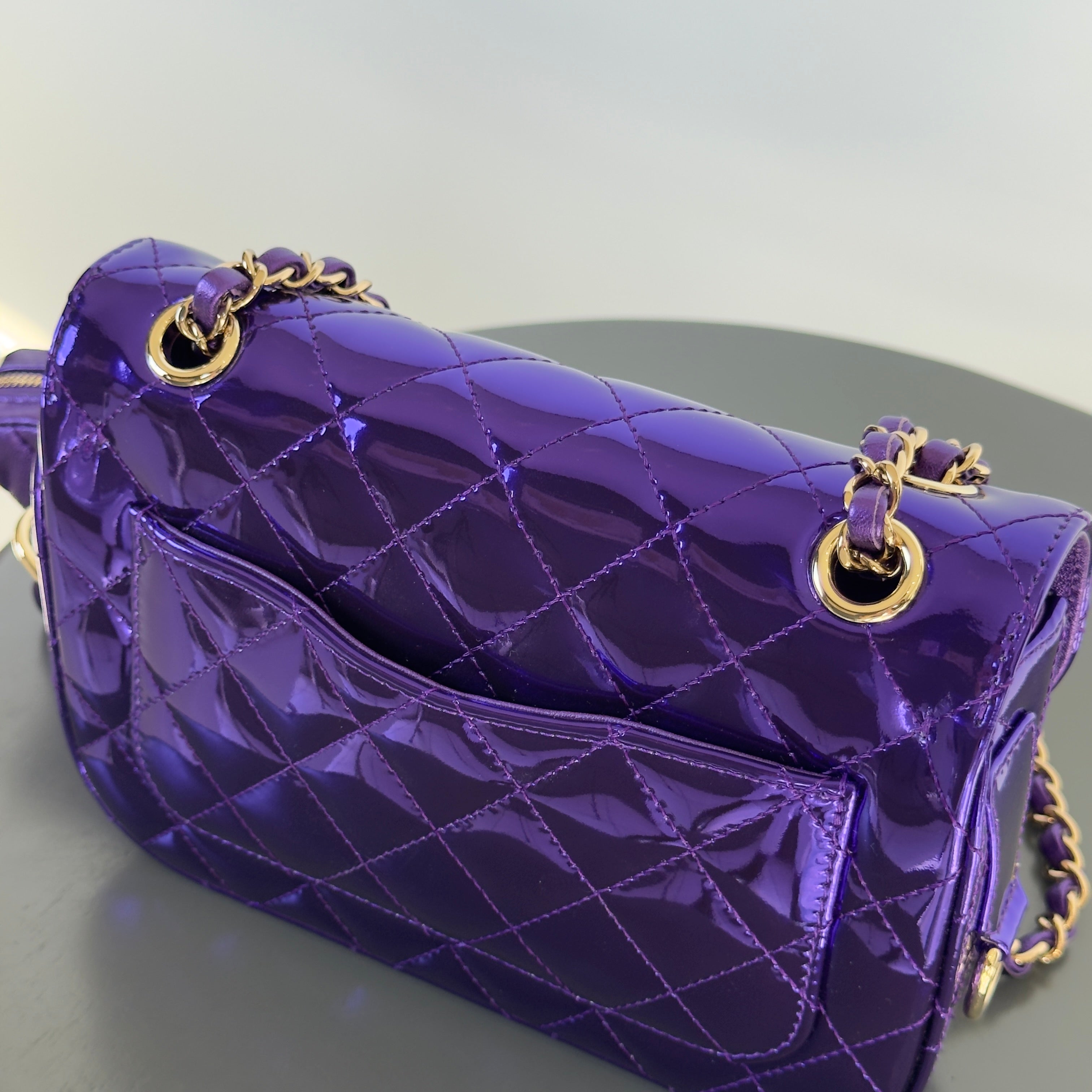 Chanel Metallic Lambskin Hollywood Boulevard Flap Bag With Star Clip On Coin Purse Purple - Replica Handbags