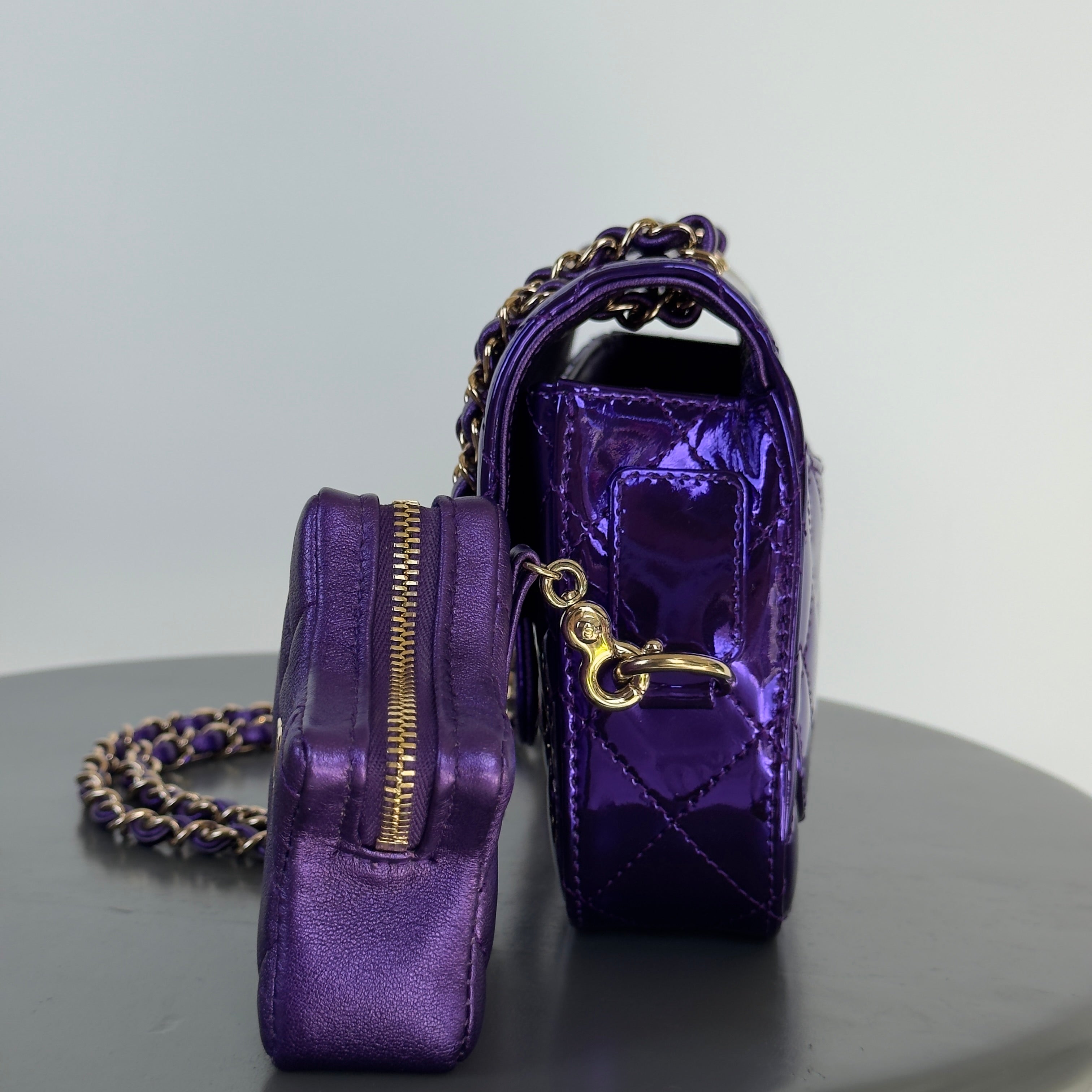 Chanel Metallic Lambskin Hollywood Boulevard Flap Bag With Star Clip On Coin Purse Purple - Replica Handbags