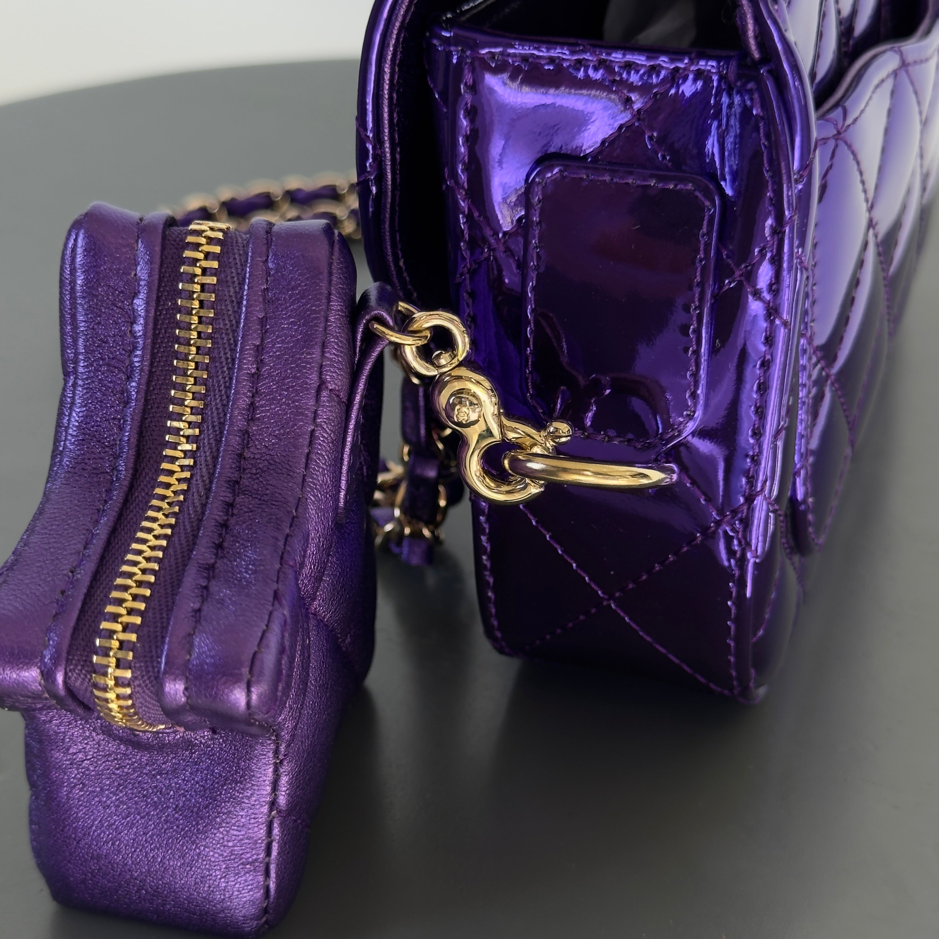 Chanel Metallic Lambskin Hollywood Boulevard Flap Bag With Star Clip On Coin Purse Purple - Replica Handbags