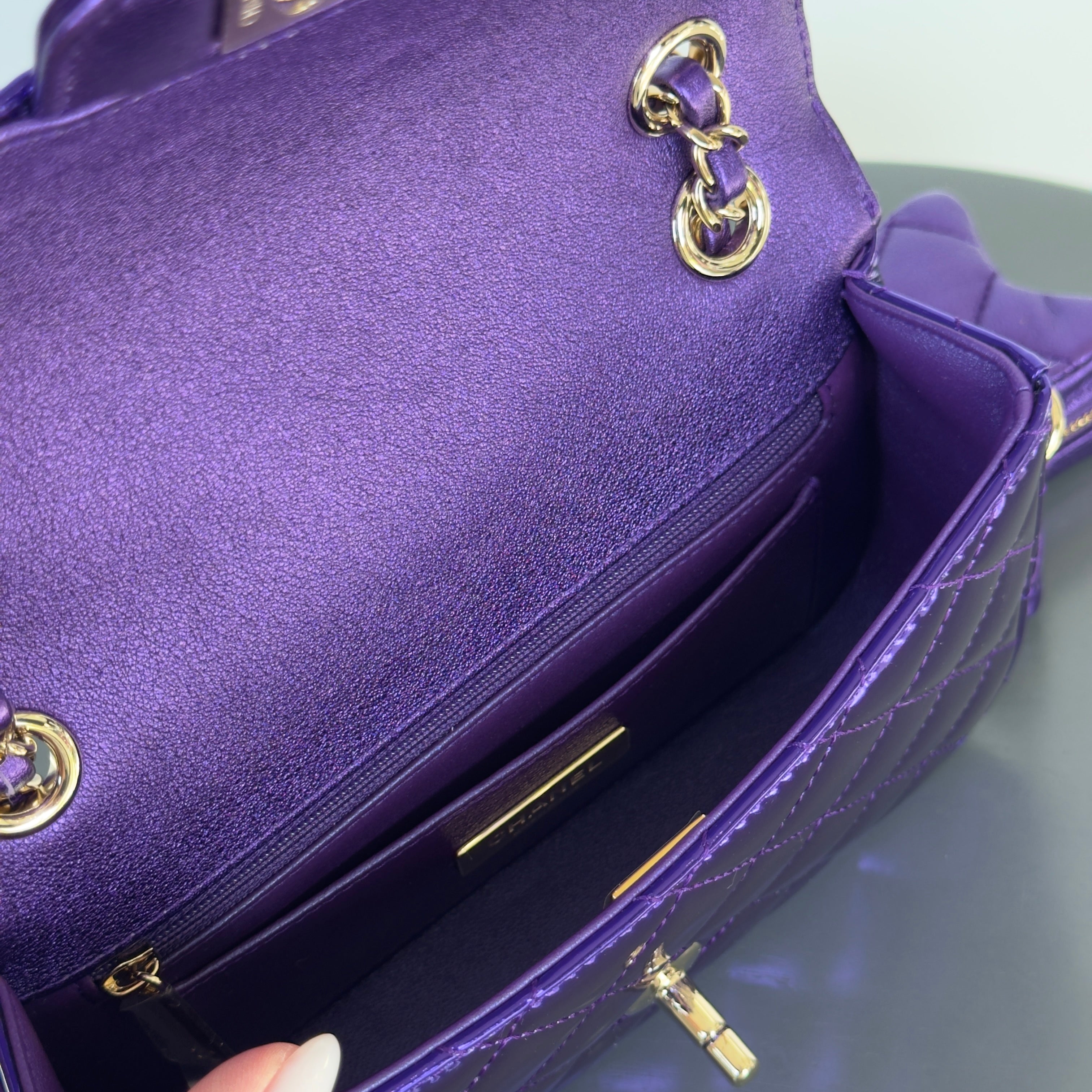 Chanel Metallic Lambskin Hollywood Boulevard Flap Bag With Star Clip On Coin Purse Purple -  Replica Handbags 