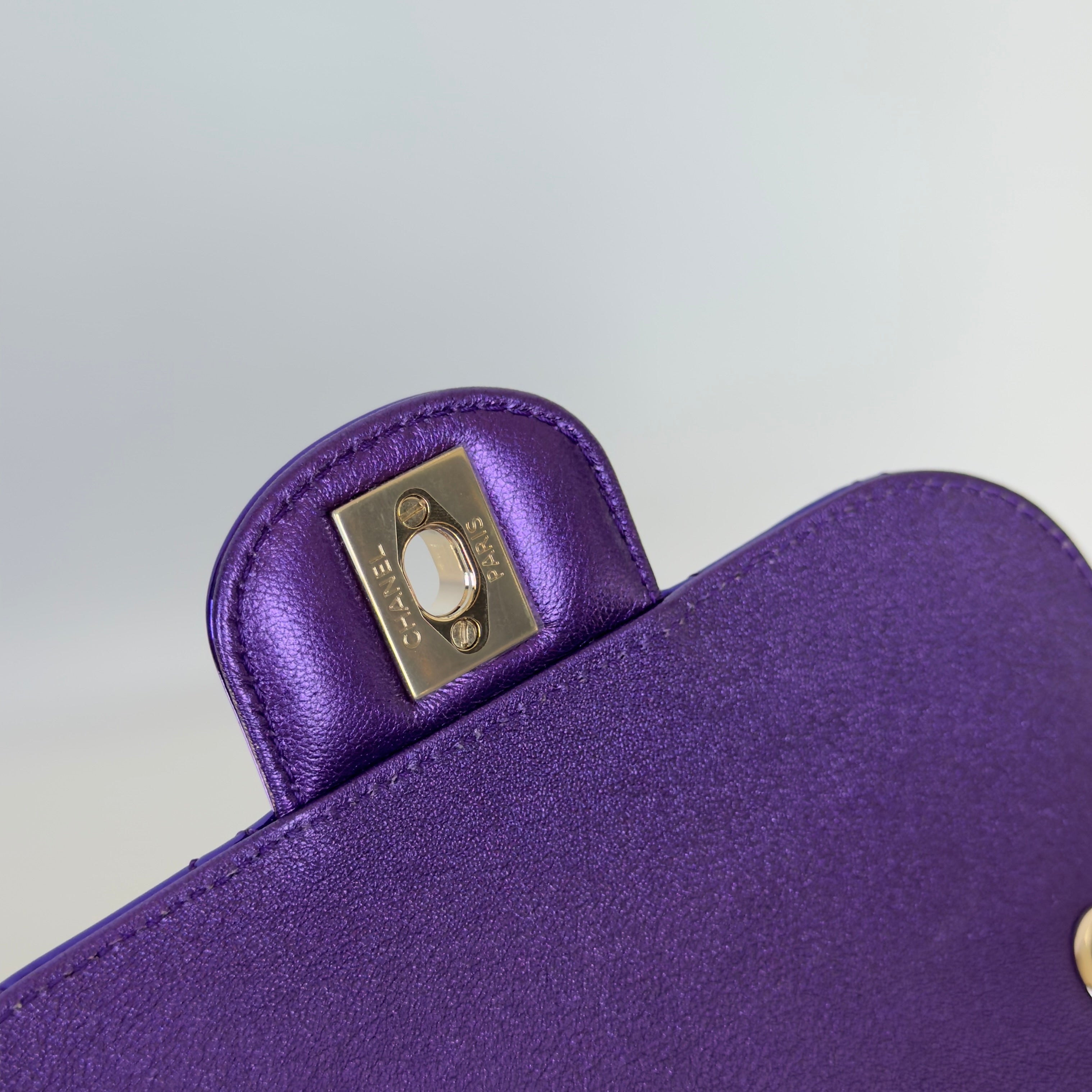 Chanel Metallic Lambskin Hollywood Boulevard Flap Bag With Star Clip On Coin Purse Purple -  Replica Handbags 