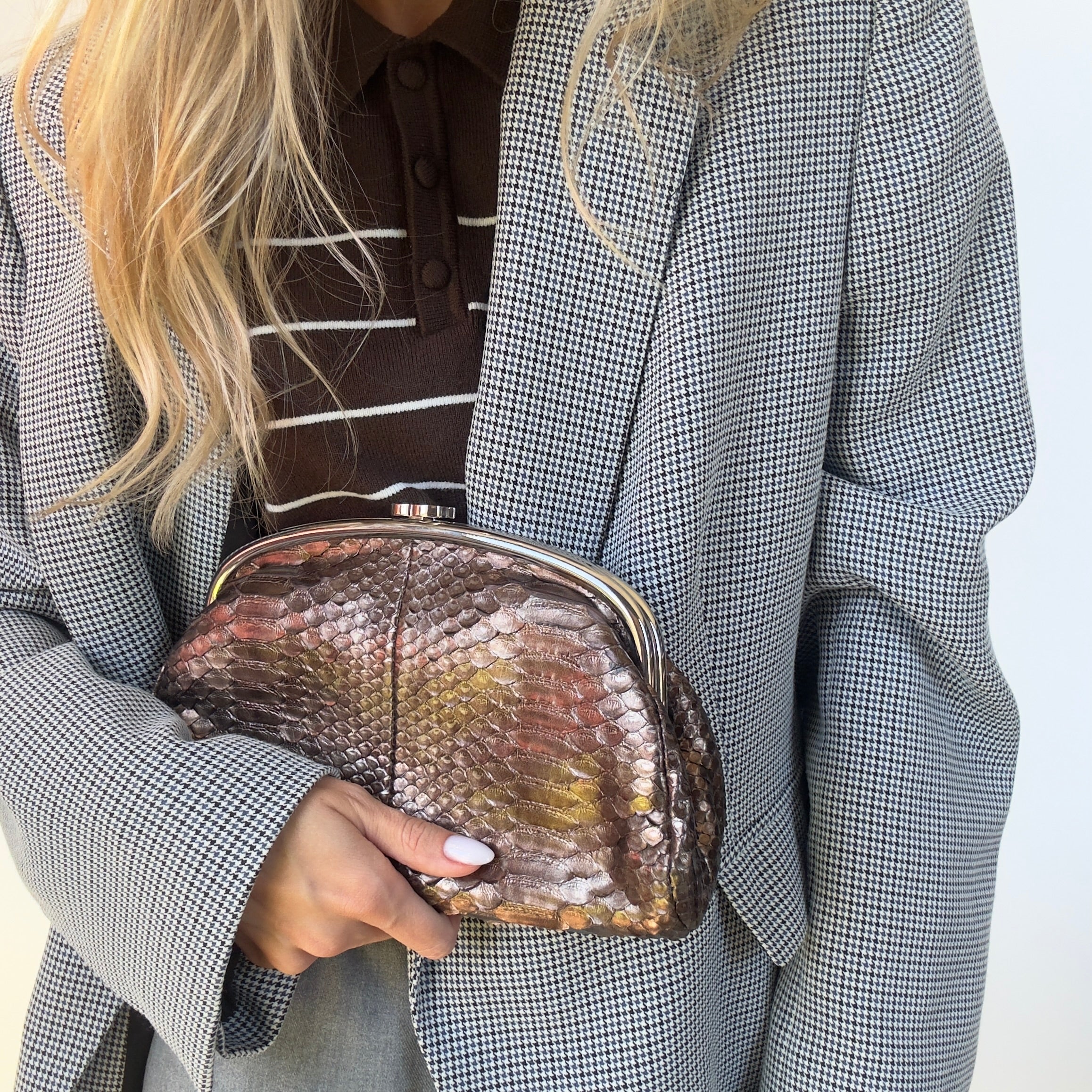 Chanel Metallic Python Timeless Clutch Khaki -  Replica Handbags 