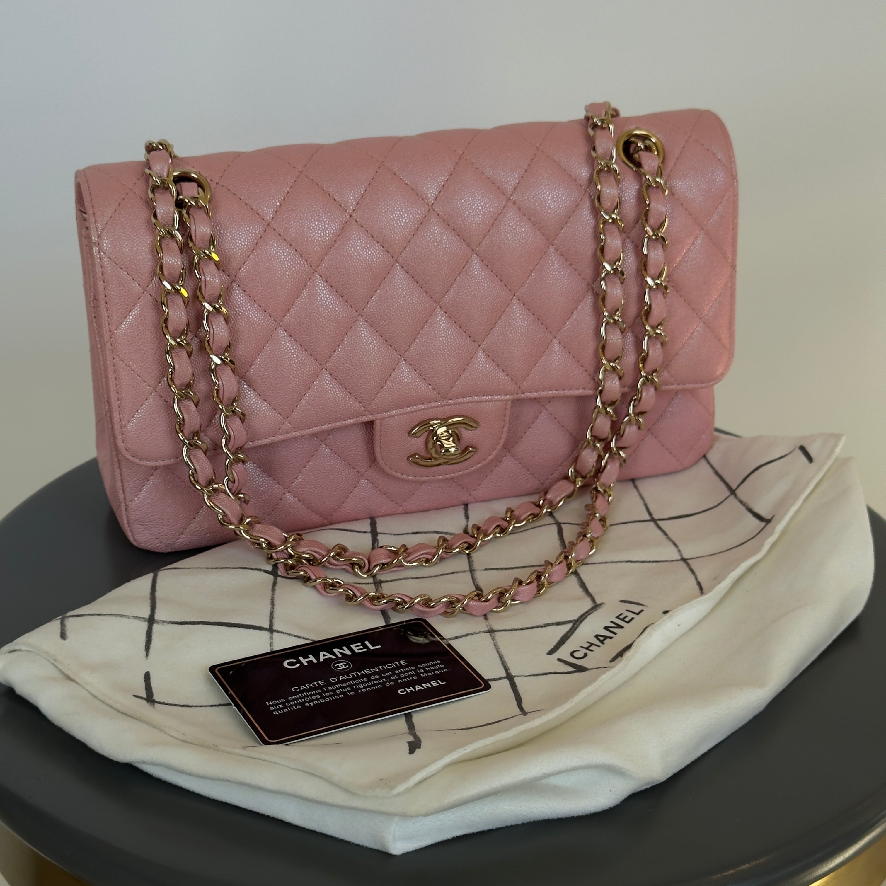 Chanel 19S Iridescent Pink Medium Classic Flap 2019 -  Replica Handbags 