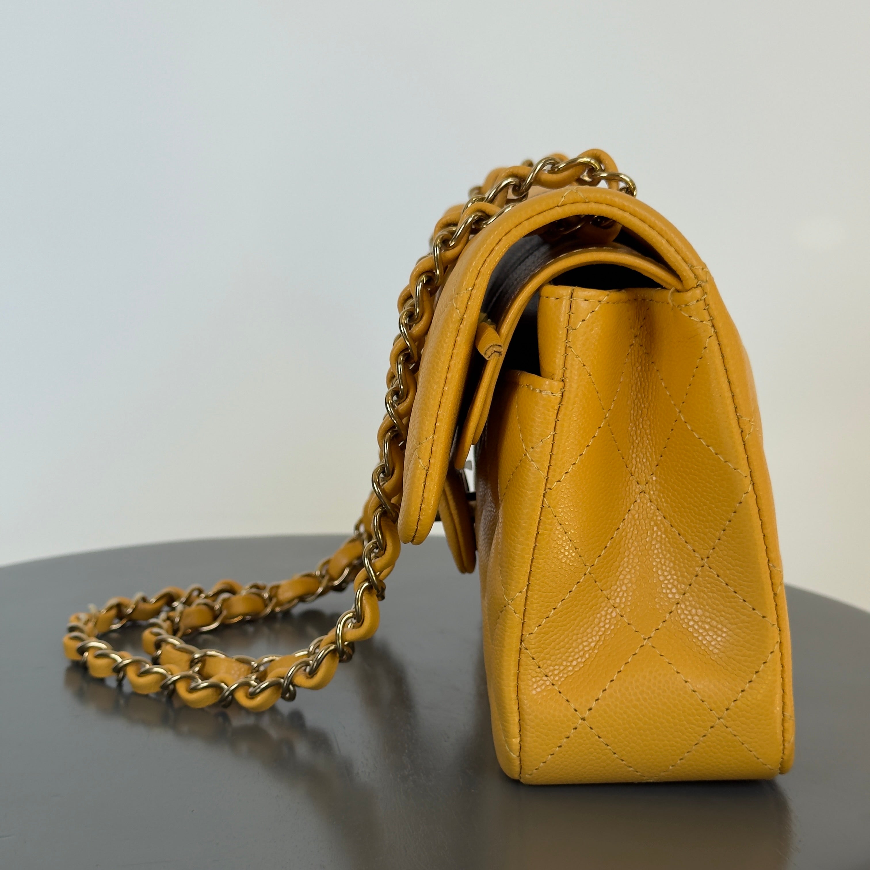 Chanel Double Flap Yellow Caviar -  Replica Handbags 