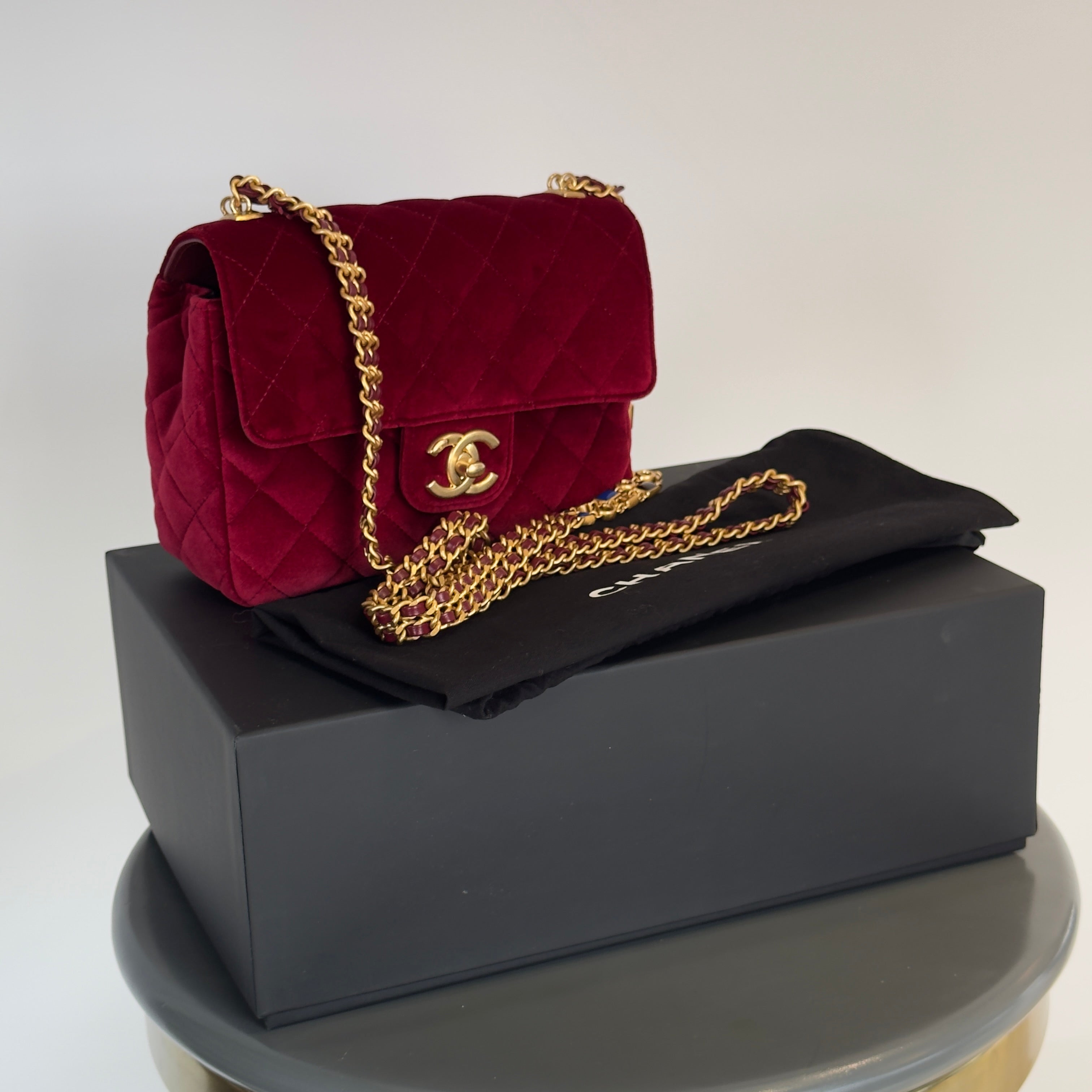 Chanel Burgundy Velvet Enamel Mini Flap Bag - Replica Handbags