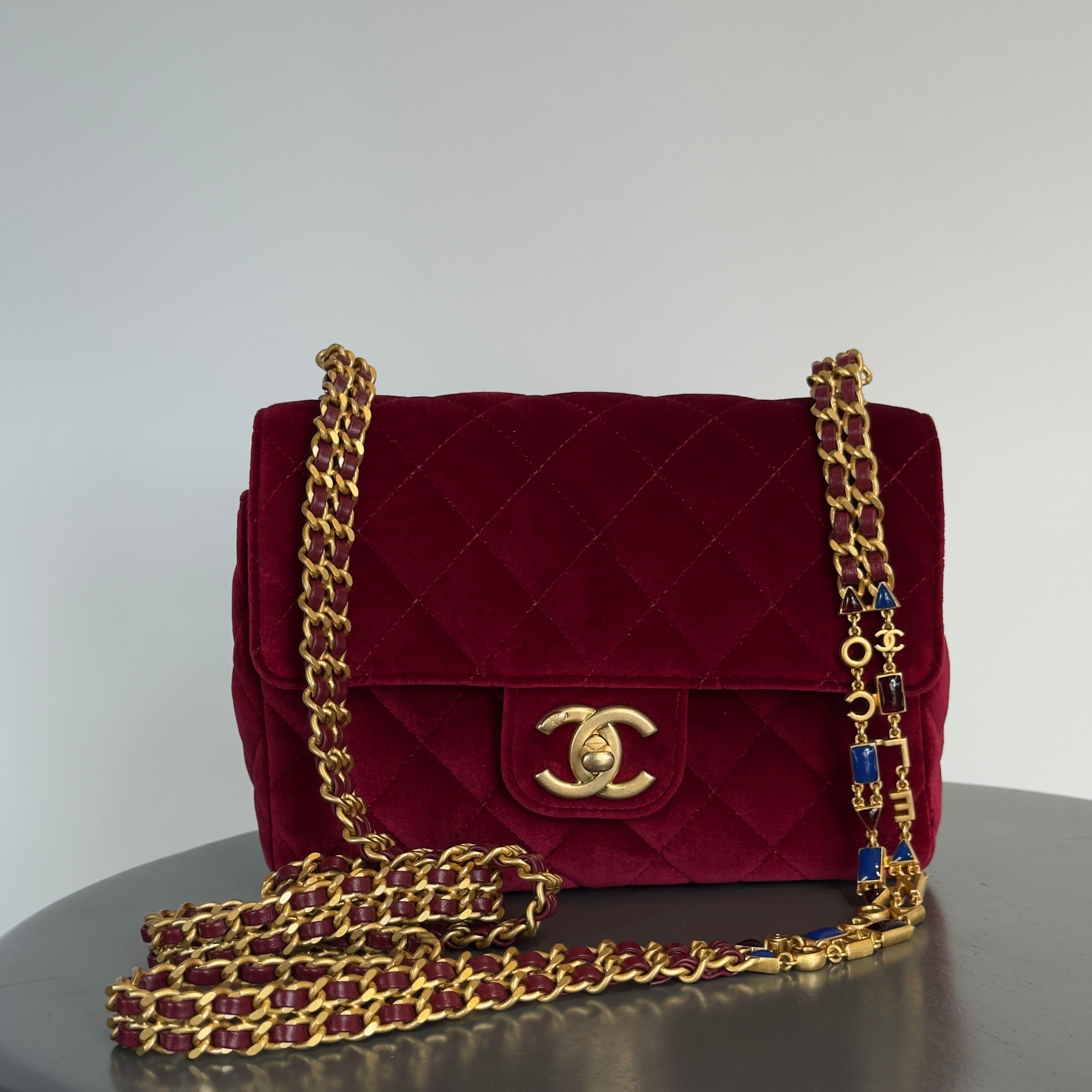 Chanel Burgundy Velvet Enamel Mini Flap Bag - Replica Handbags