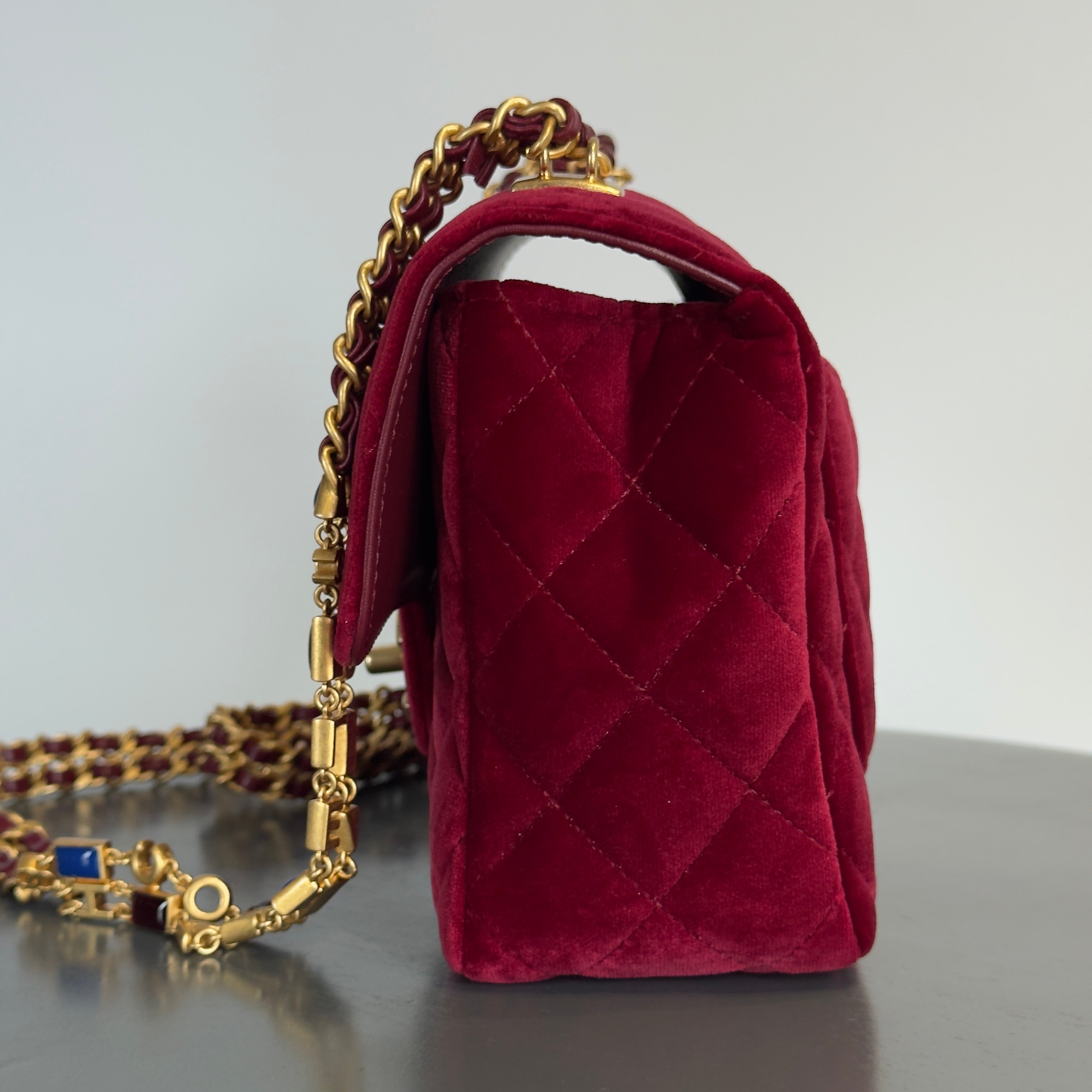 Chanel Burgundy Velvet Enamel Mini Flap Bag - Replica Handbags