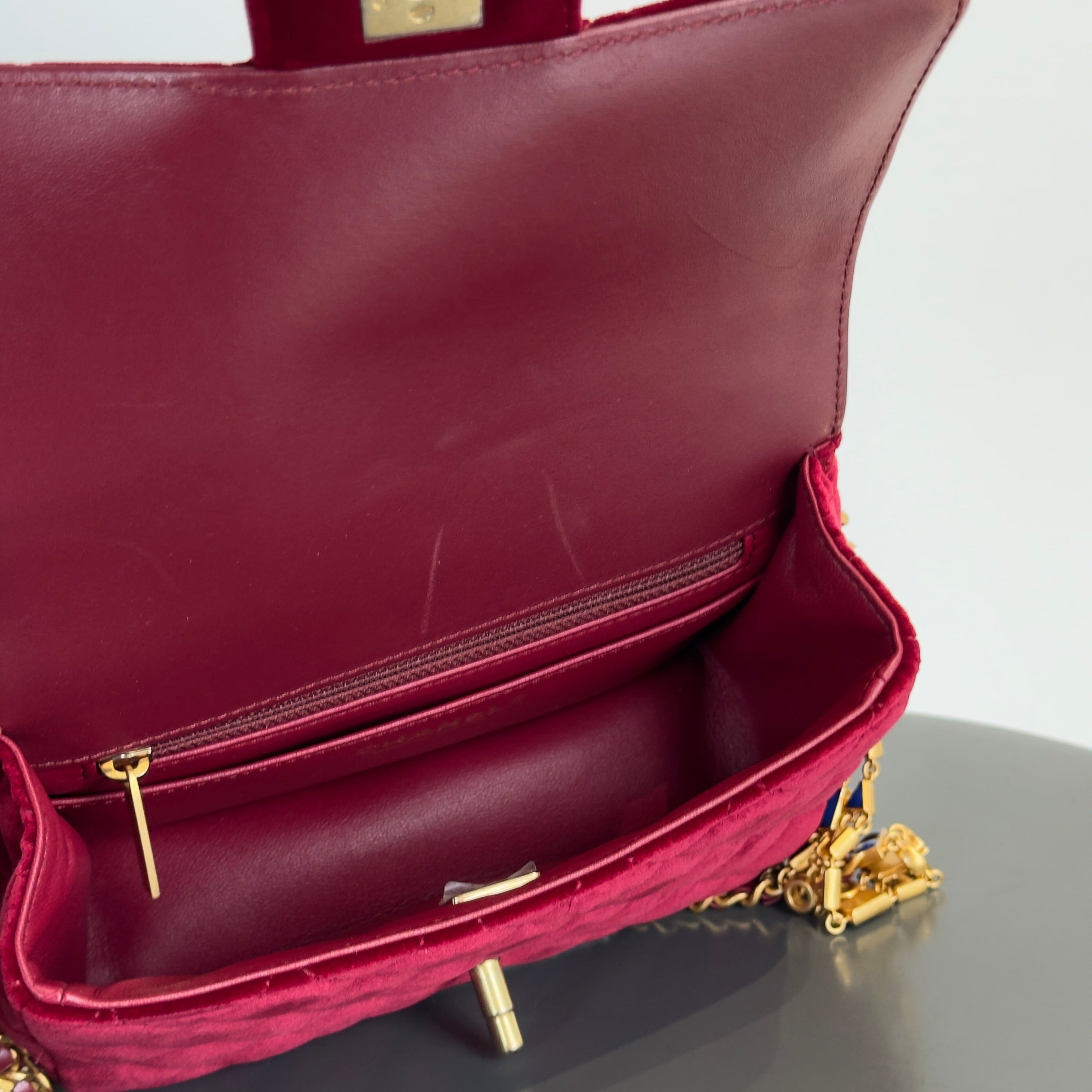 Chanel Burgundy Velvet Enamel Mini Flap Bag - Replica Handbags