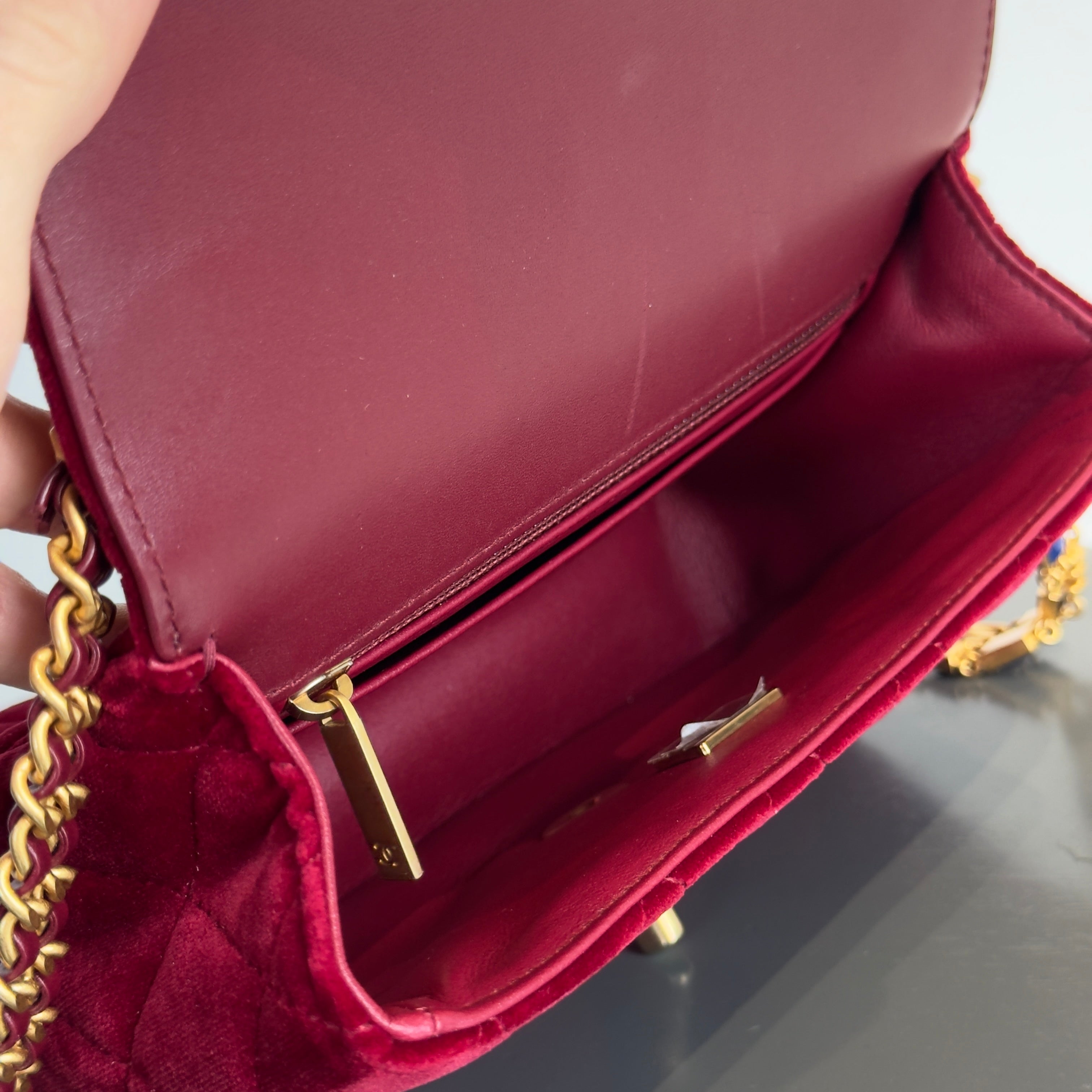 Chanel Burgundy Velvet Enamel Mini Flap Bag - Replica Handbags
