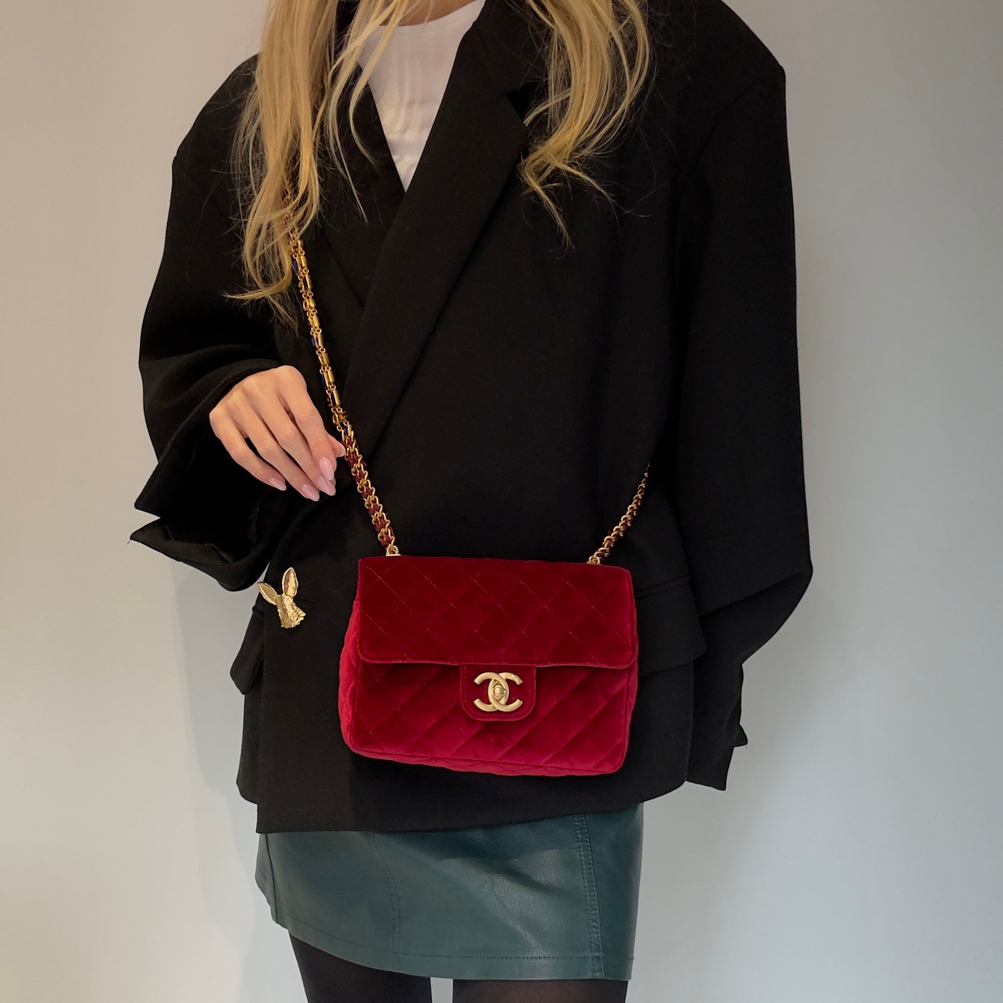 Chanel Burgundy Velvet Enamel Mini Flap Bag -  Replica Handbags 