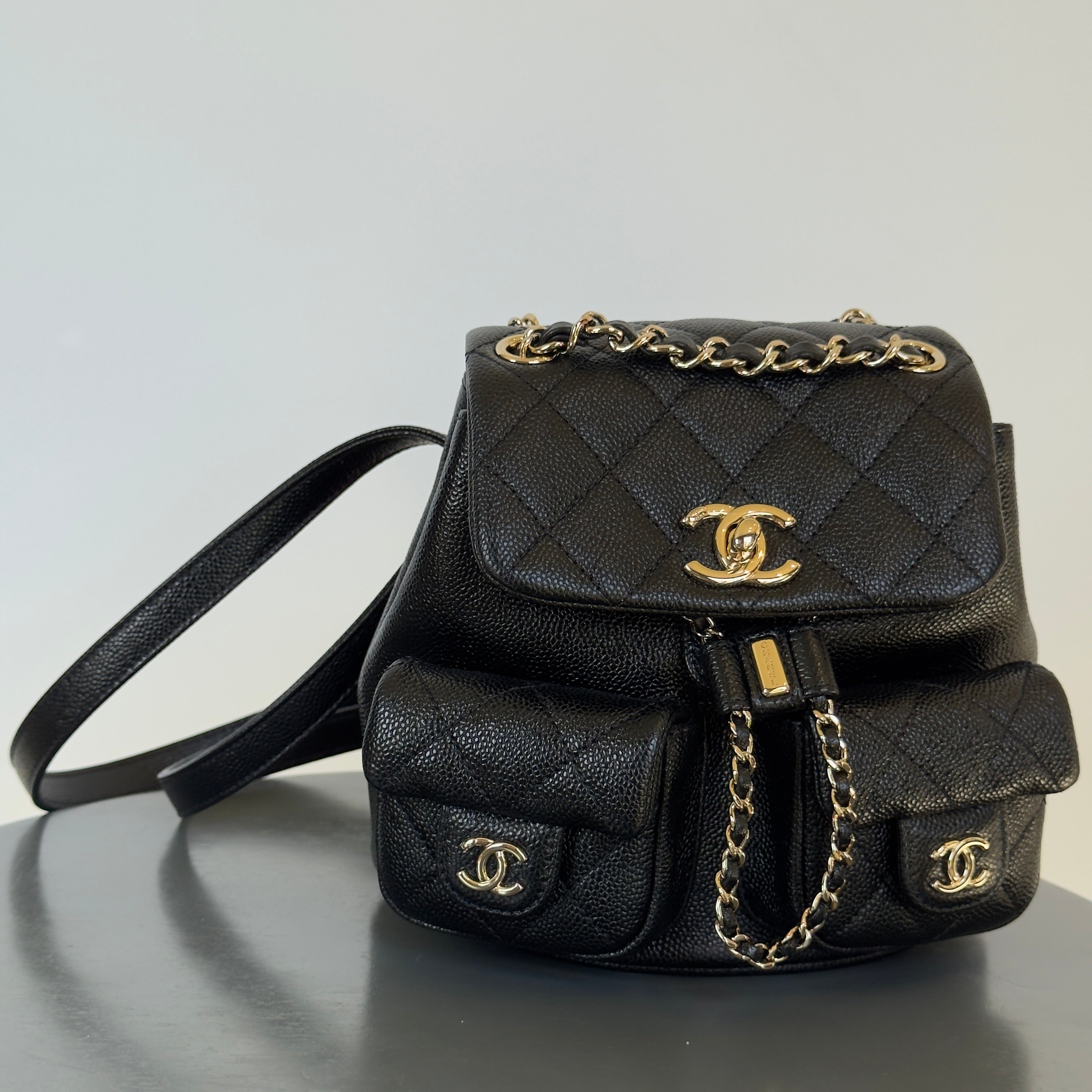 Chanel Duma Backpack Black Caviar Leather -  Replica Handbags 