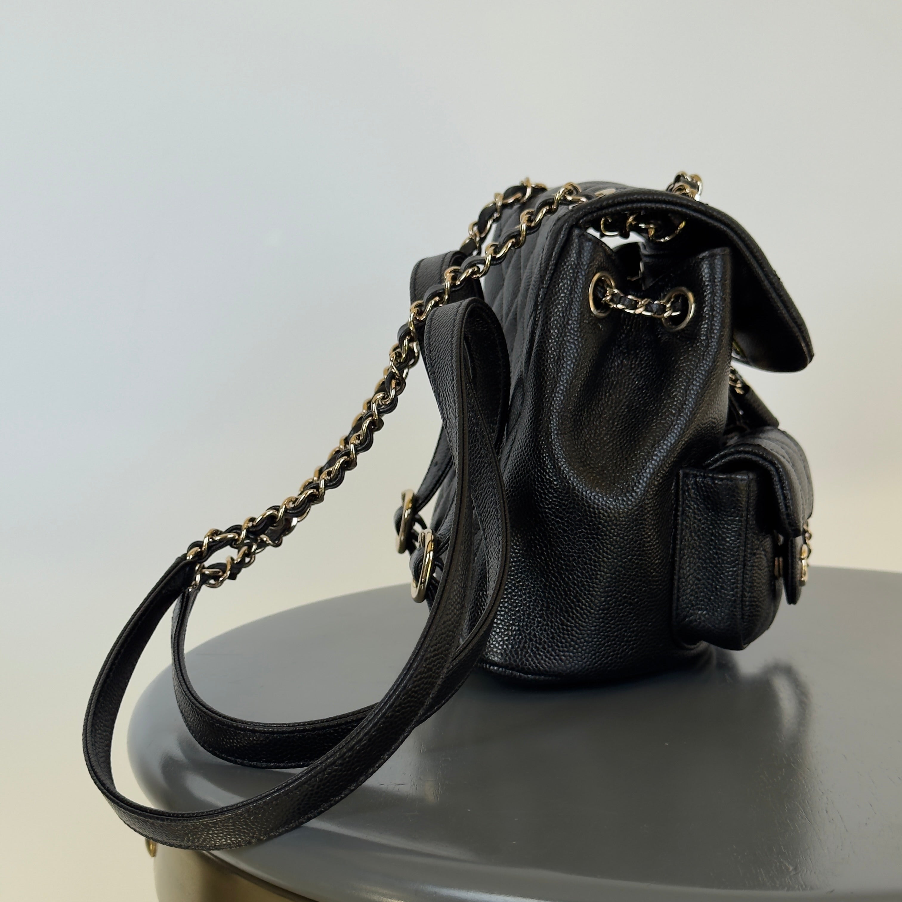 Chanel Duma Backpack Black Caviar Leather -  Replica Handbags 