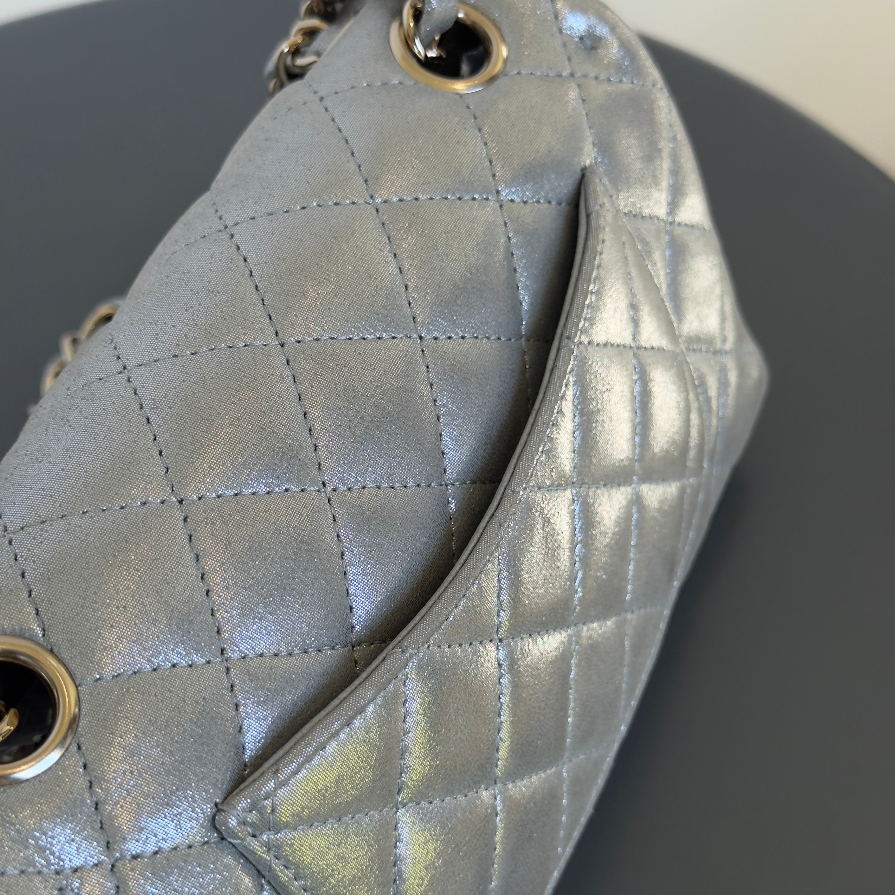 Chanel Iridescent Calfskin Quilted Mini Rectangular Flap Silver - Replica Handbags