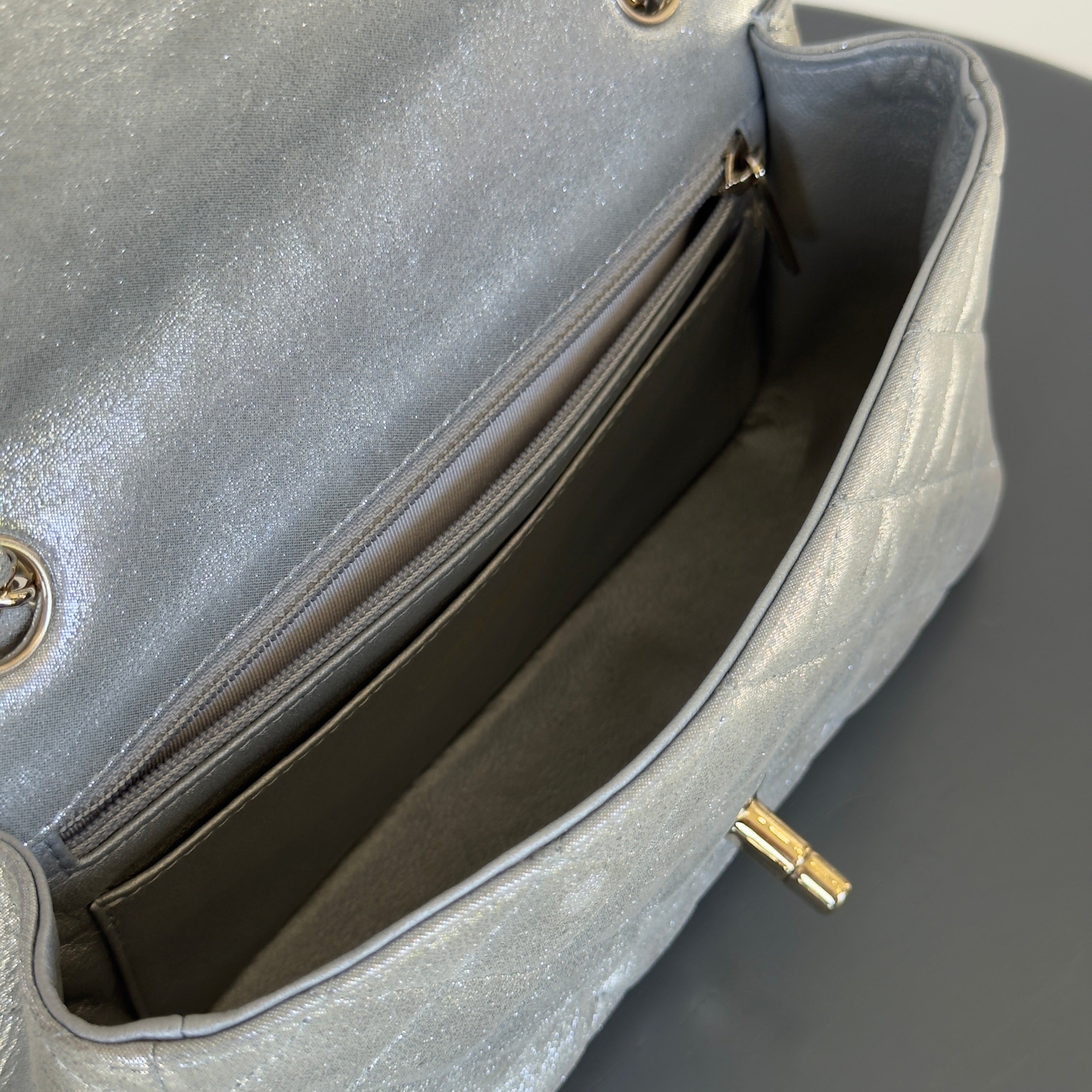 Chanel Iridescent Calfskin Quilted Mini Rectangular Flap Silver -  Replica Handbags 