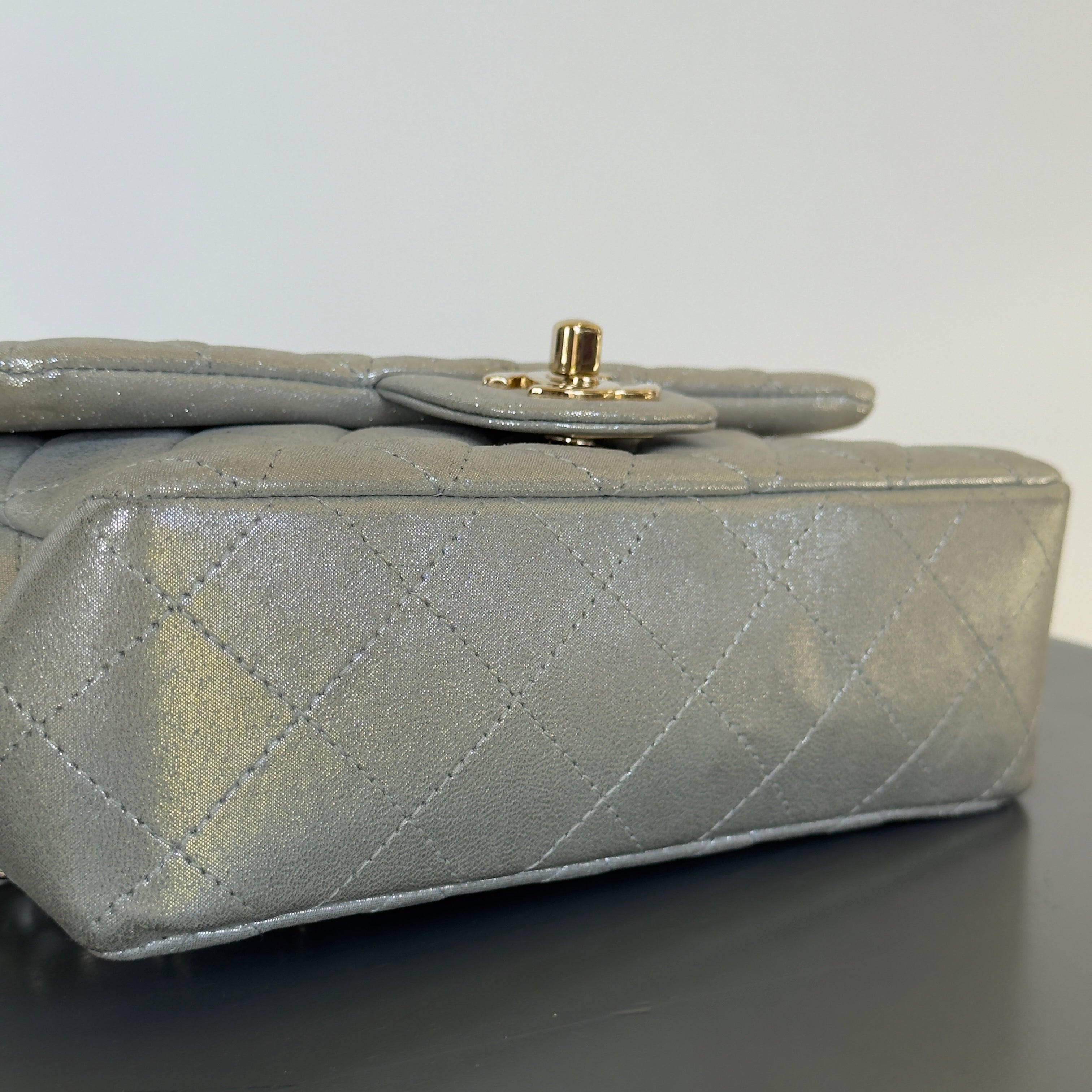 Chanel Iridescent Calfskin Quilted Mini Rectangular Flap Silver - Replica Handbags