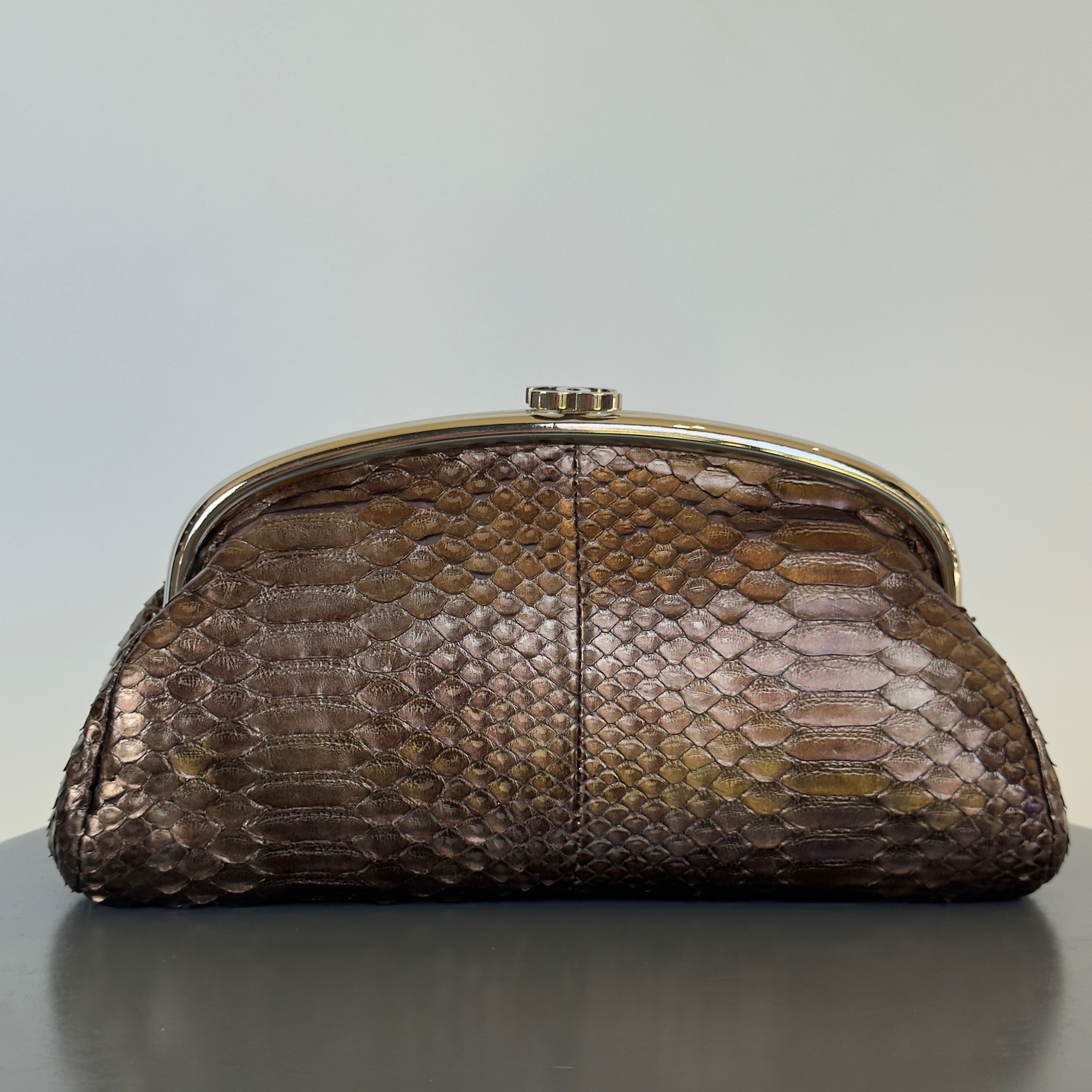 Chanel Metallic Python Timeless Clutch Khaki -  Replica Handbags 