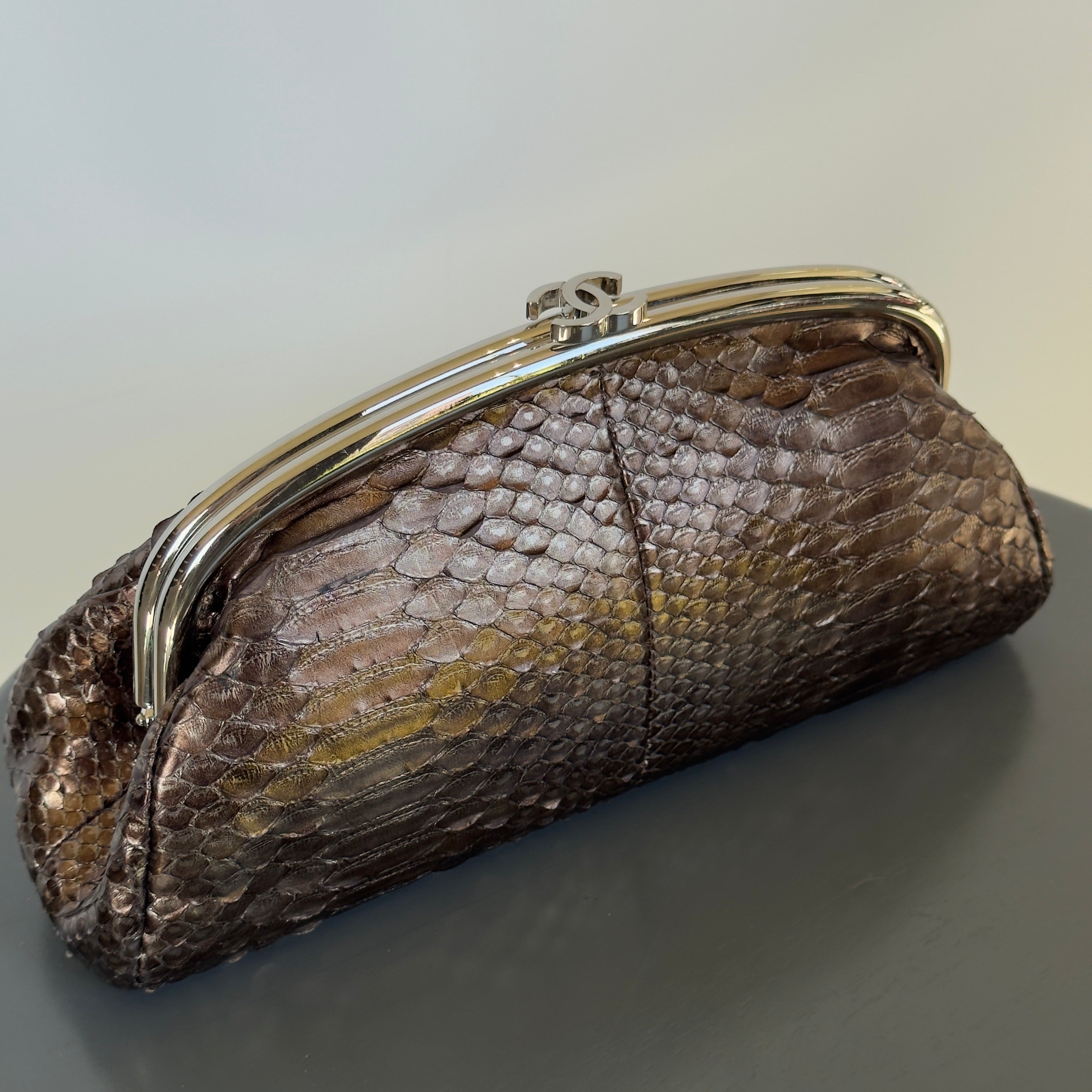 Chanel Metallic Python Timeless Clutch Khaki - Replica Handbags