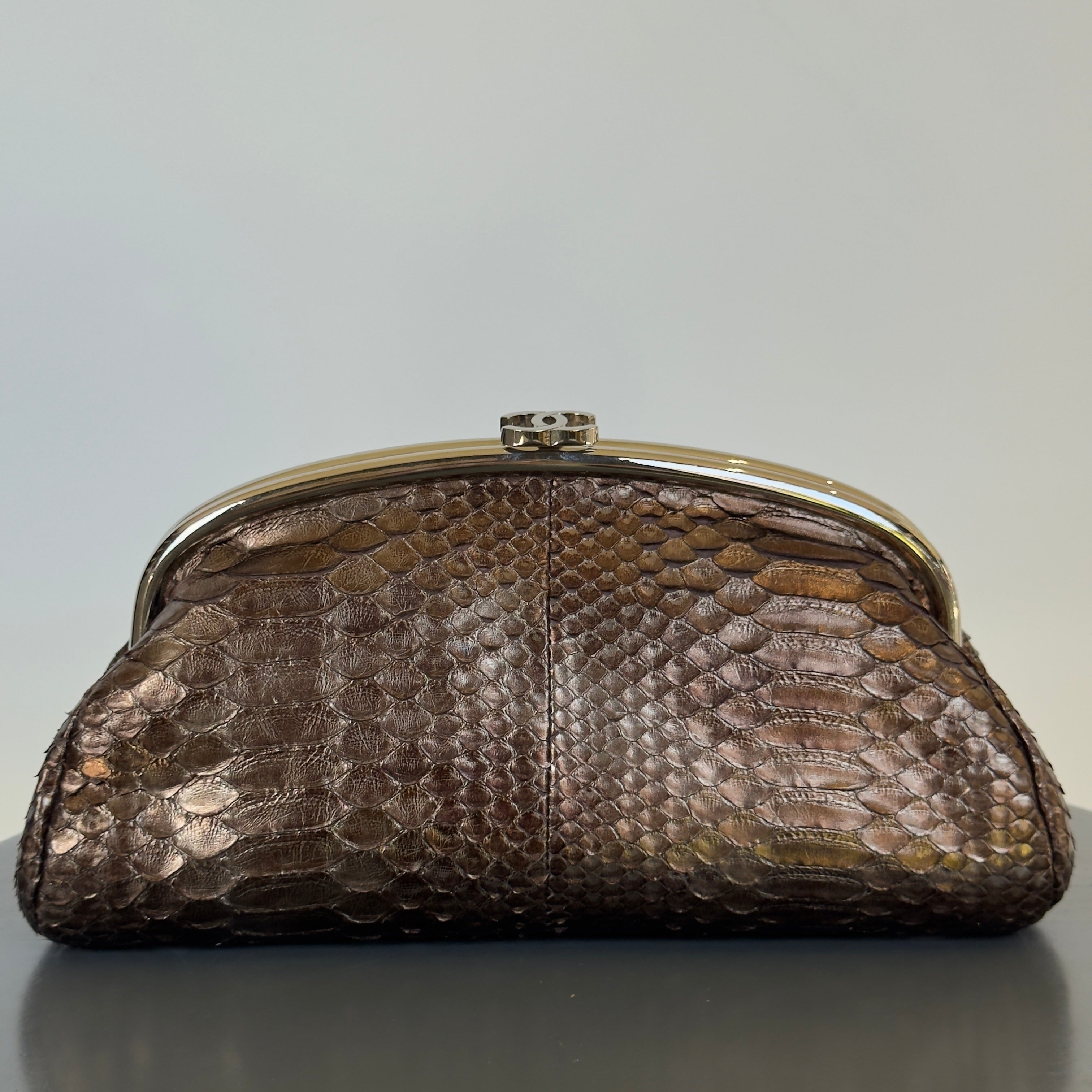 Chanel Metallic Python Timeless Clutch Khaki - Replica Handbags