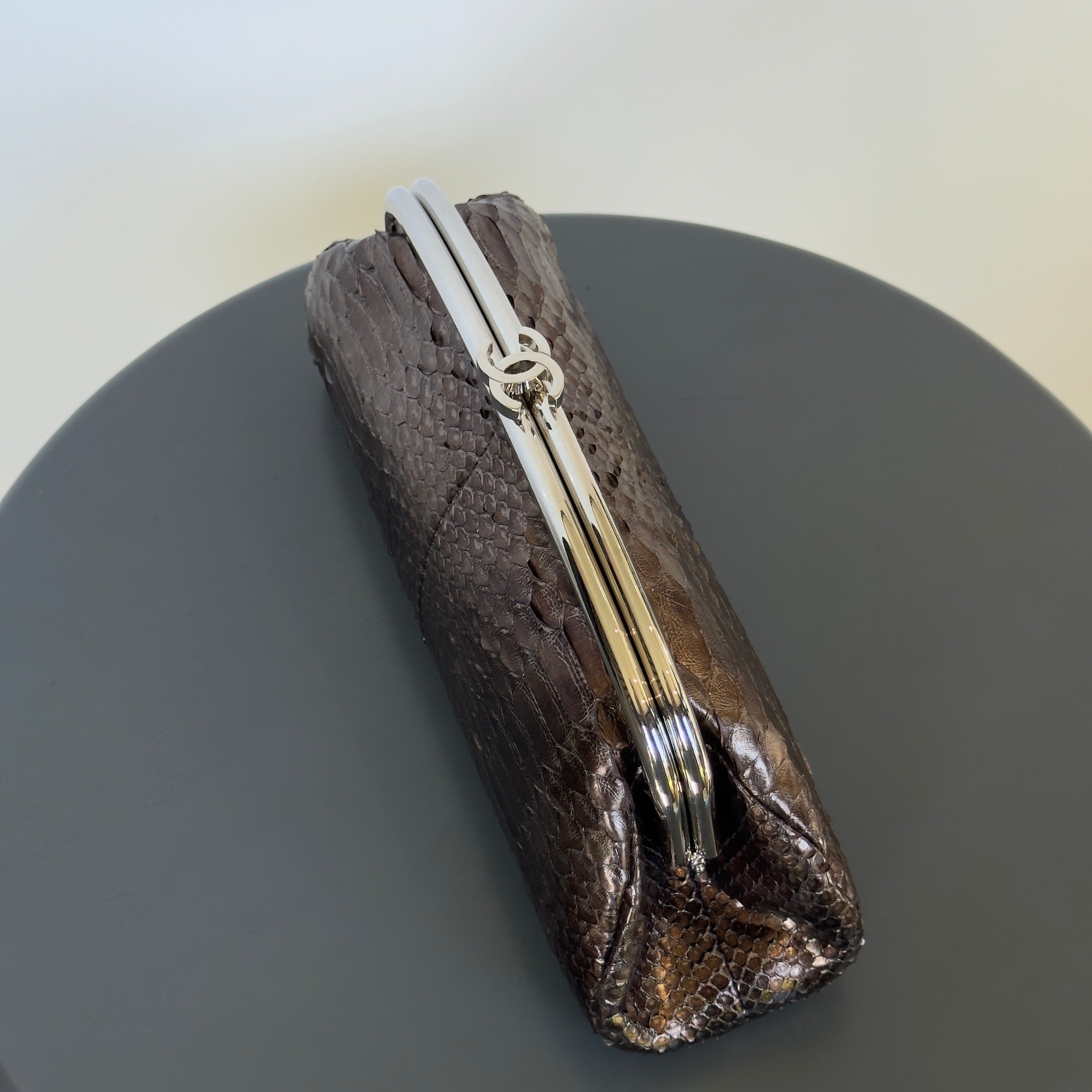 Chanel Metallic Python Timeless Clutch Khaki - Replica Handbags