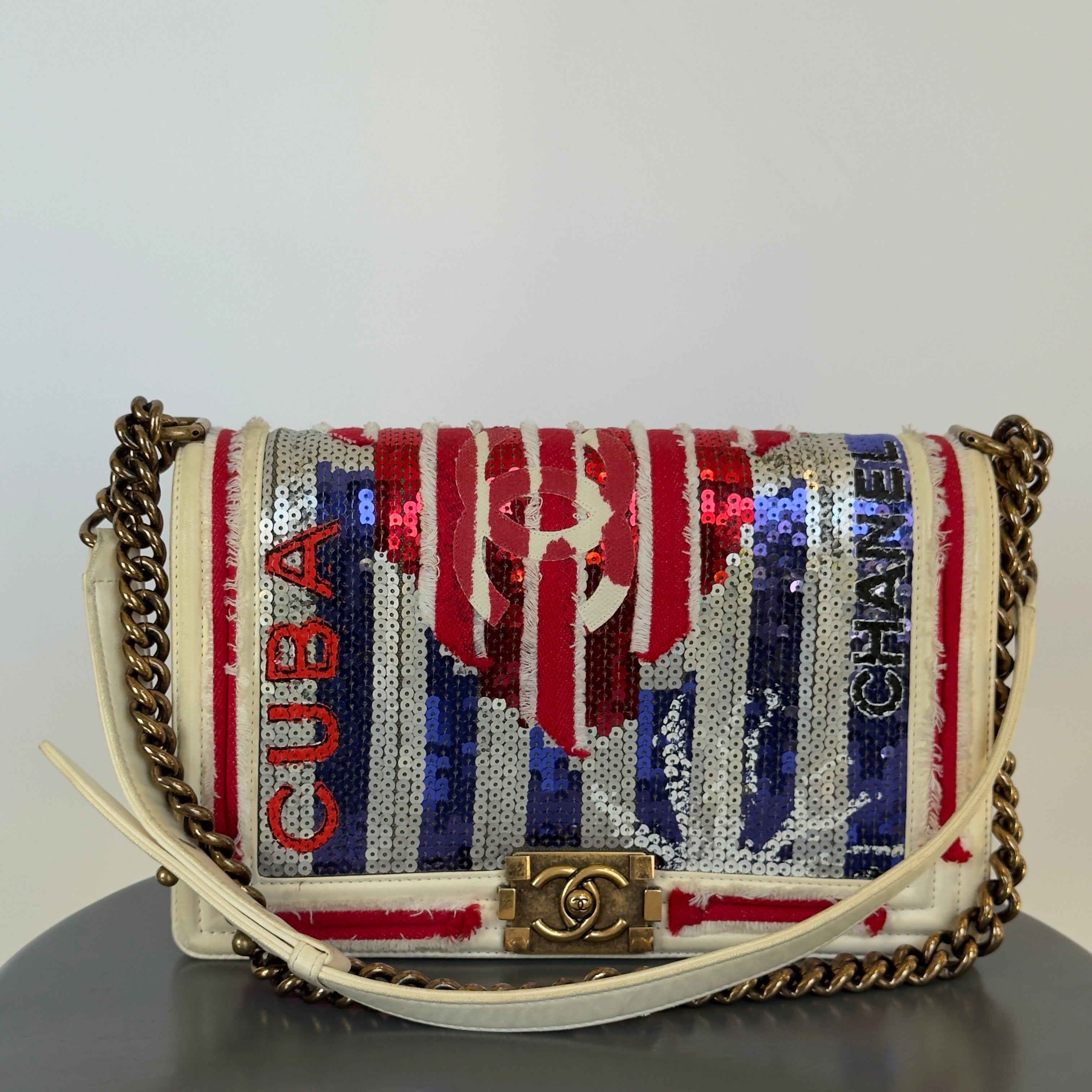 Rare Chanel Paris-Cuba Multicolor Sequin Boy Bag Medium - Replica Handbags