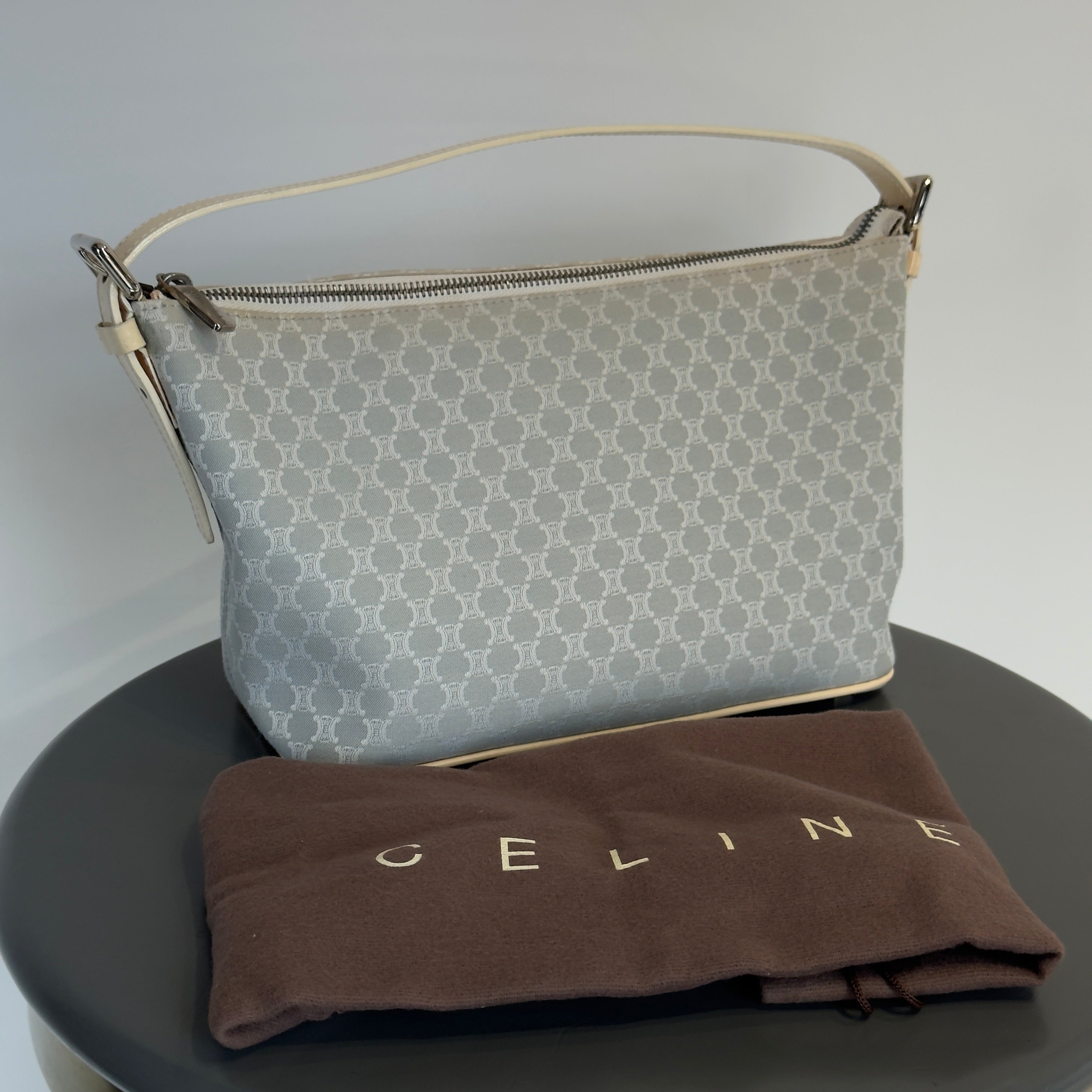 Vintage Celine Canvas Blue Triomphe Pochette -  Replica Handbags 