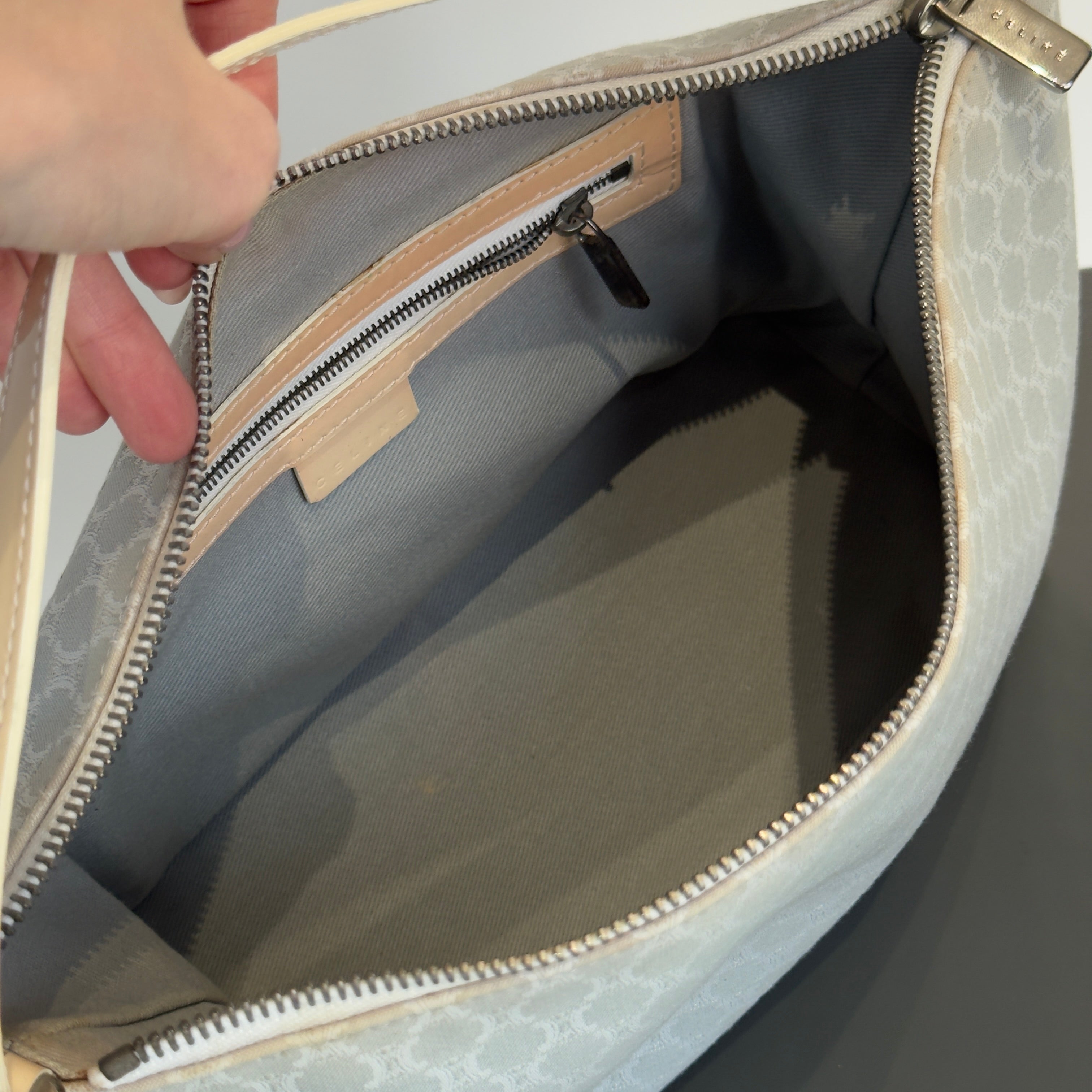 Vintage Celine Canvas Blue Triomphe Pochette -  Replica Handbags 