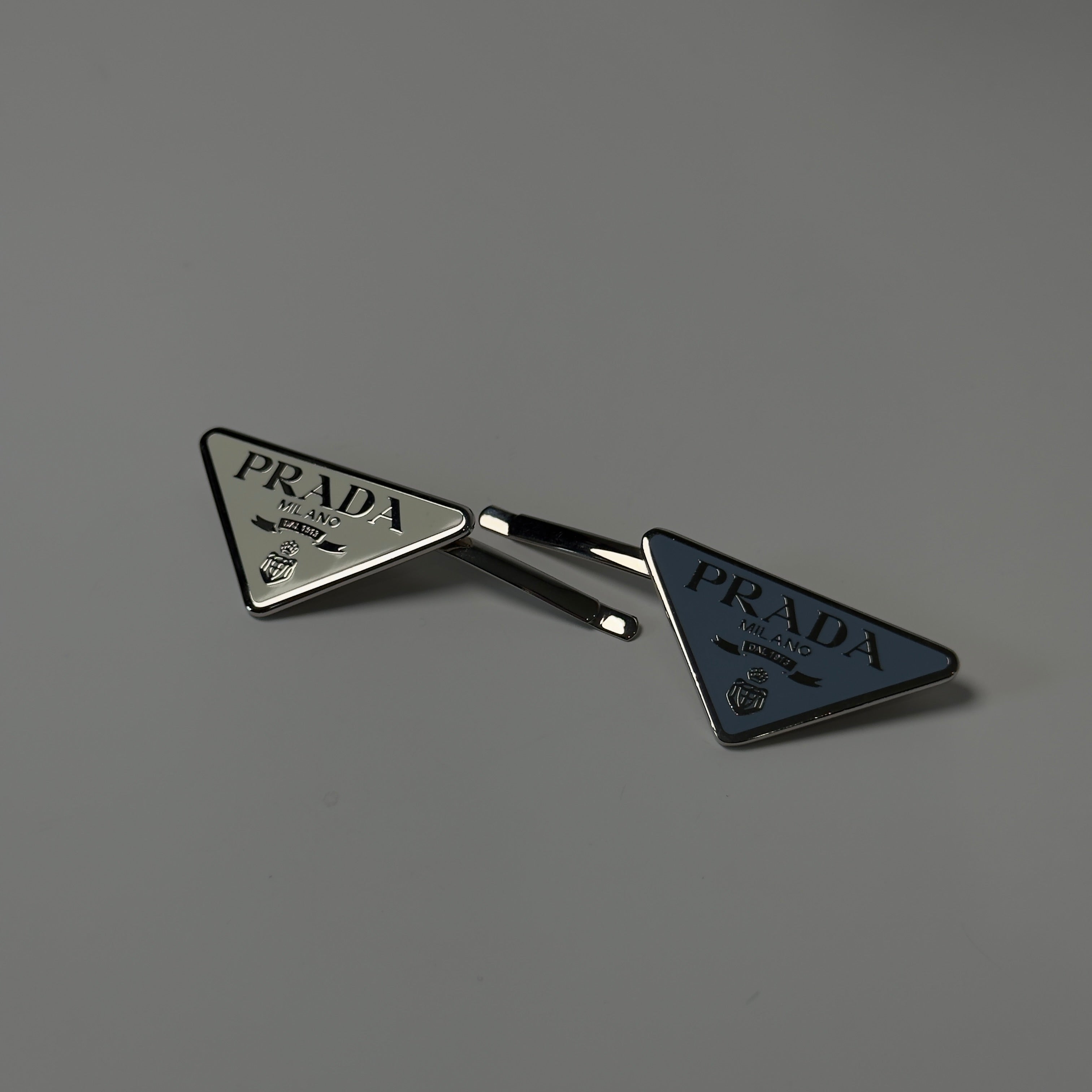 Prada Enamel Triangle Logo Hair Clips -  Replica Handbags 