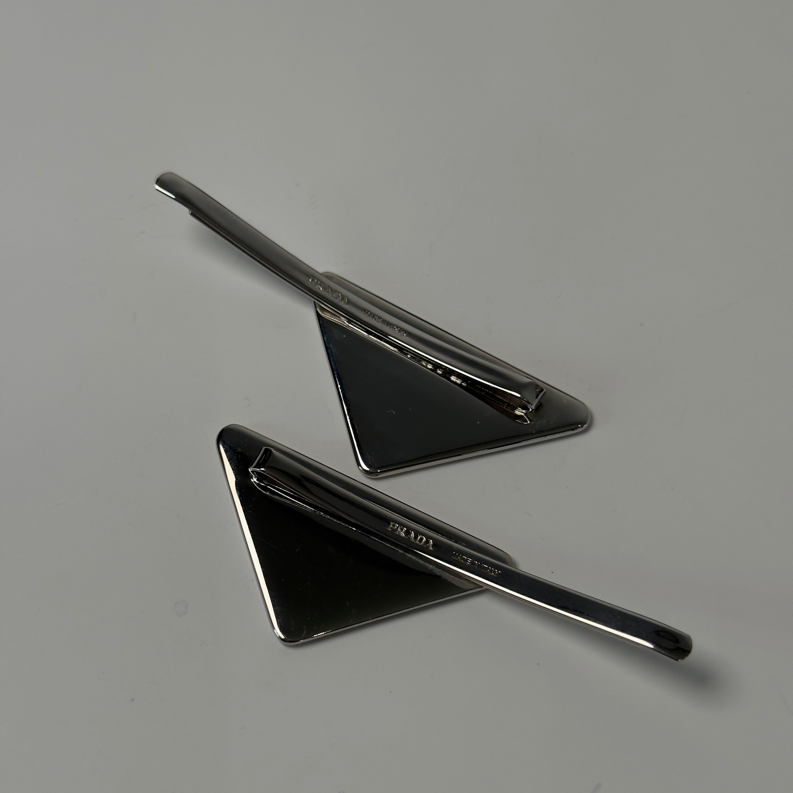 Prada Enamel Triangle Logo Hair Clips - Replica Handbags