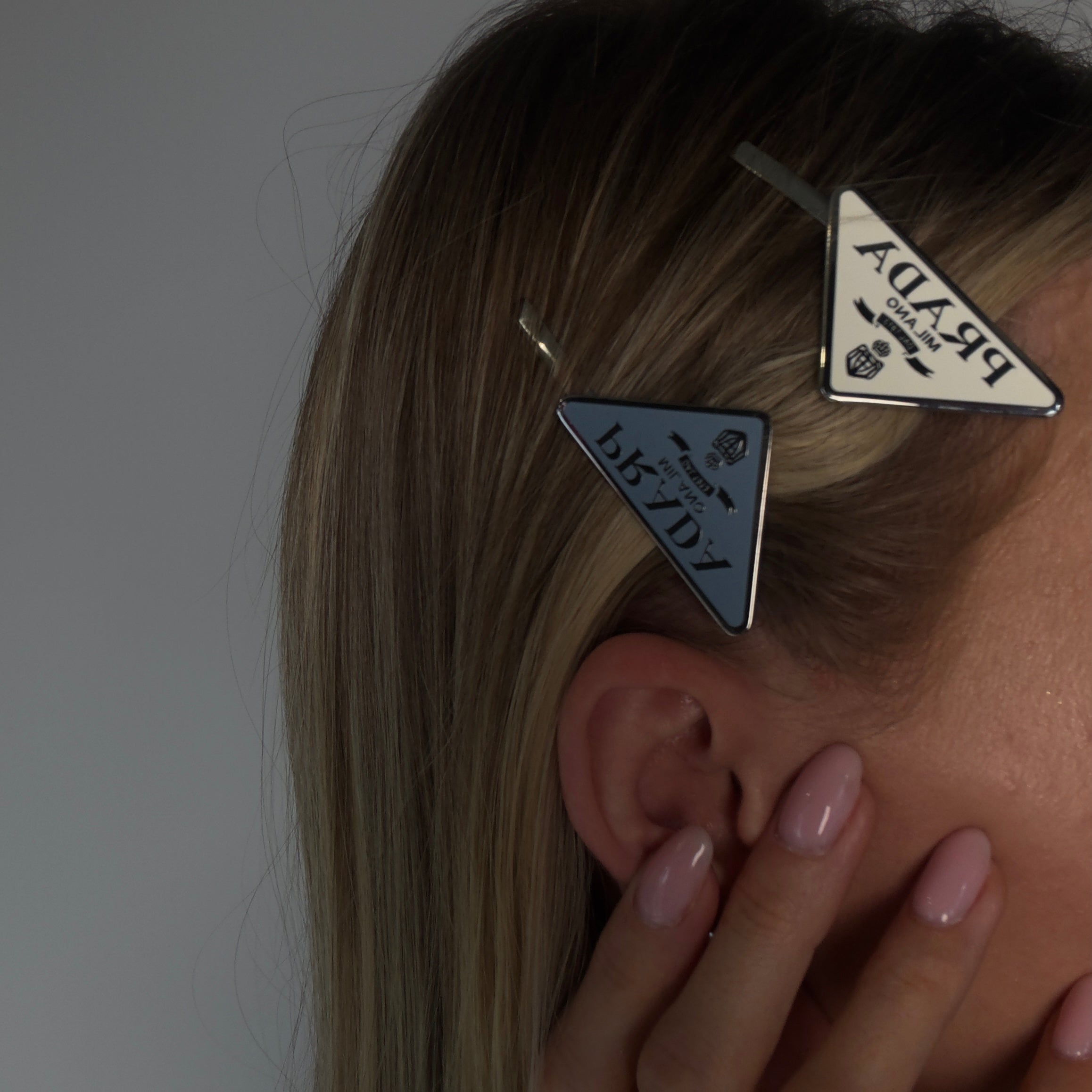 Prada Enamel Triangle Logo Hair Clips -  Replica Handbags 